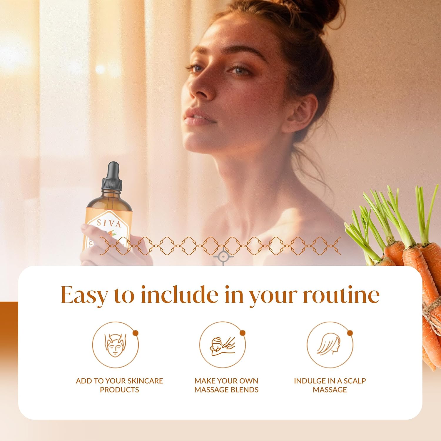 Detalle 2 de SIVA Carrot Seed Carrier Oil, 4 fl oz Amber Glass Dropper Bottle