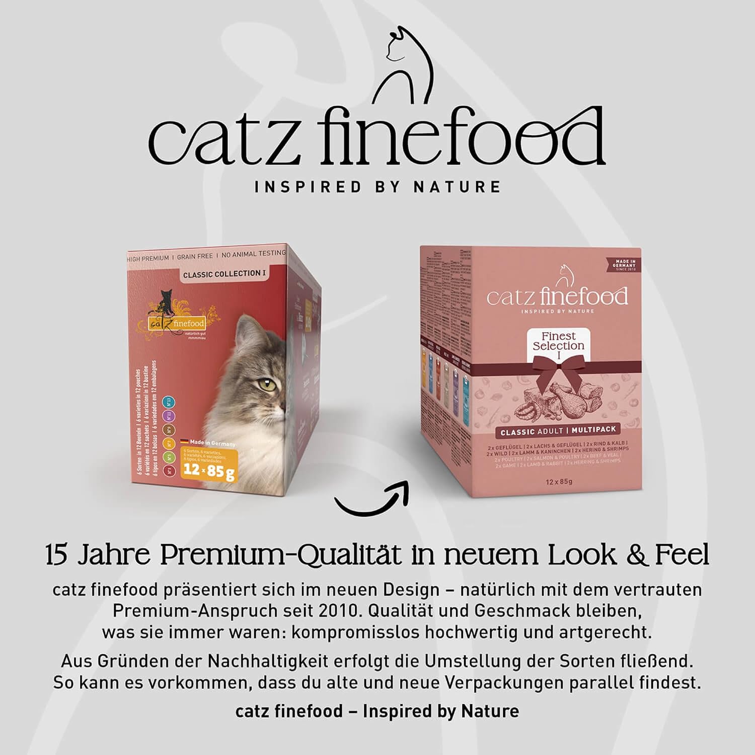 Detalle de catz finefood Classic Collection Mix-Paket Nassfutter für Katzen – ohne Getreide, ohne Zucker, hoher Fleischanteil