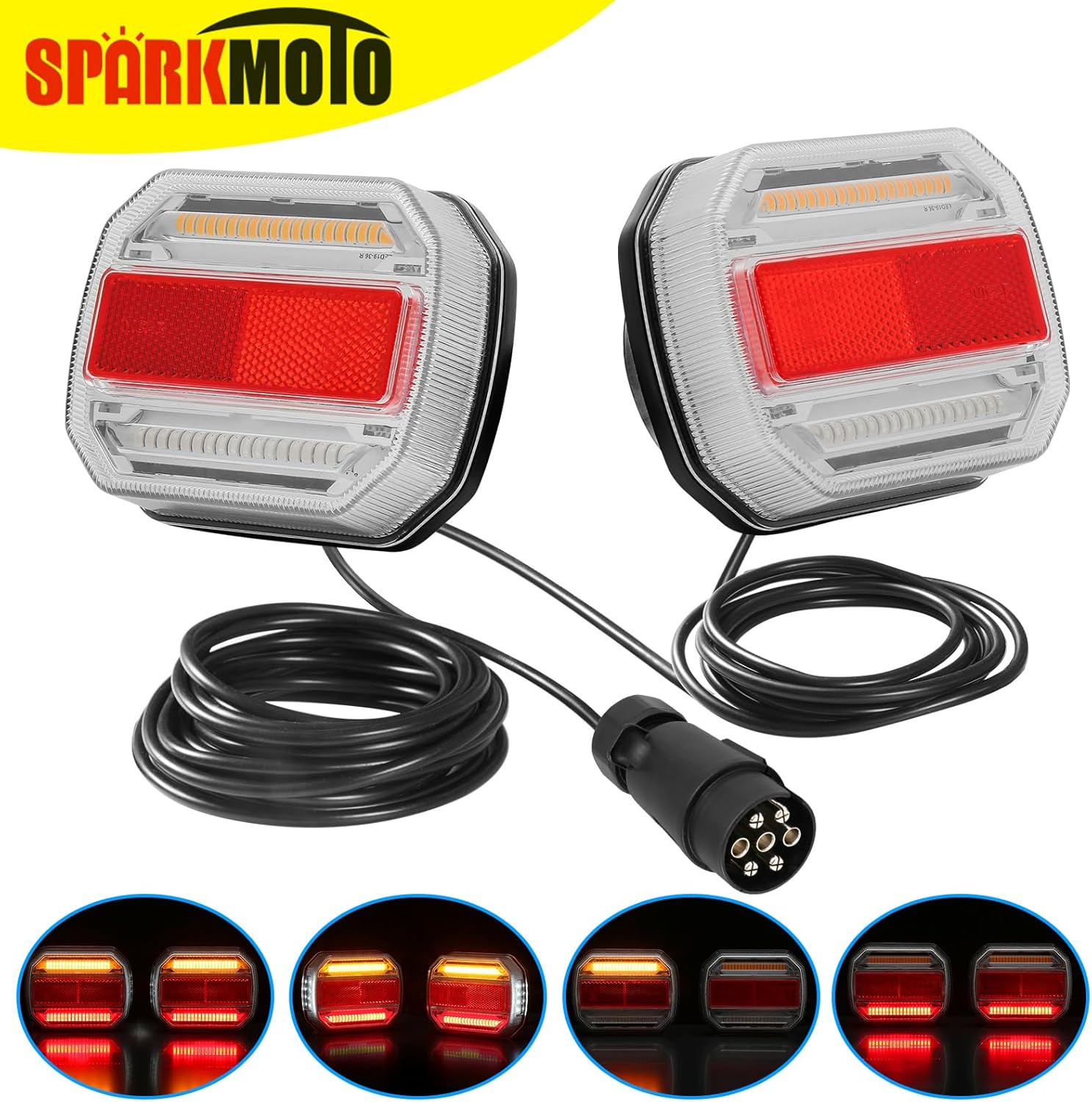 Detalle de SPARKMOTO LED Trailer Lights Kit Magnetic — 12V/24V Universal Magnetic Tail Lights for Trailer, Caravan and More