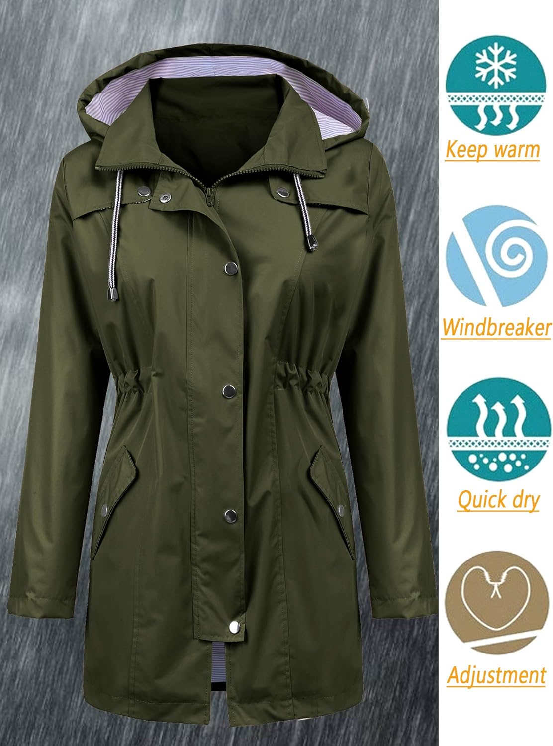Detalle de LOMON Raincoat Women Waterproof Long Hooded Trench Coat