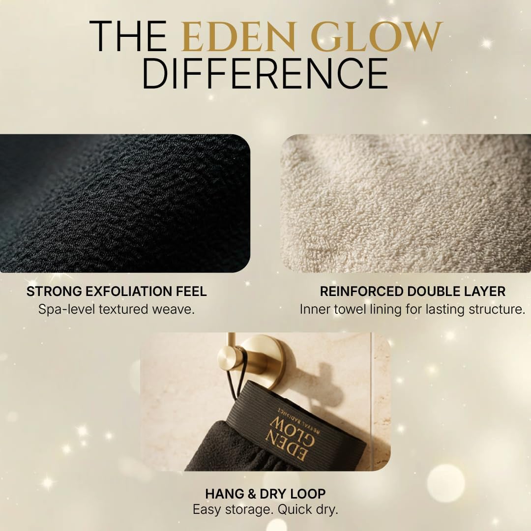 Detalle de Eden Glow Exfoliating Body Mitt, Black Cotton and Viscose