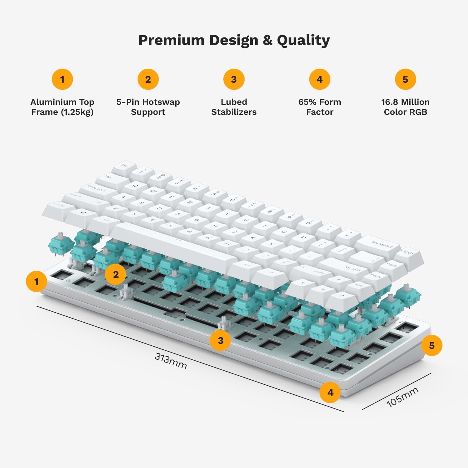 Thumbnail 5 de GLORIOUS GLO-GMMK2-65-RGB-W GMMK 2 Compact 65% Barebones Keyboard