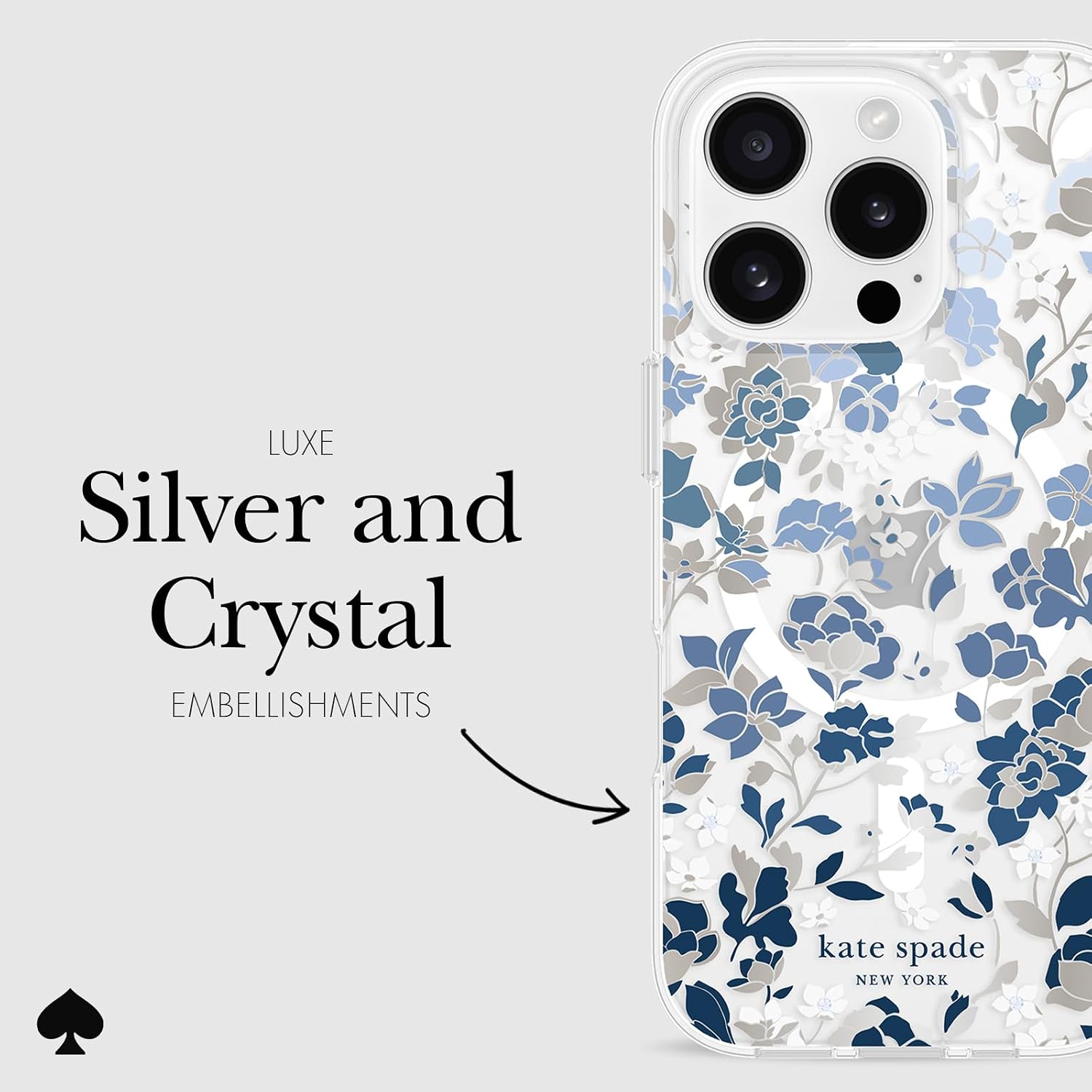 Detalle 1 de kate spade new york iPhone 16 Pro Case: Flowerbed Blue Gems