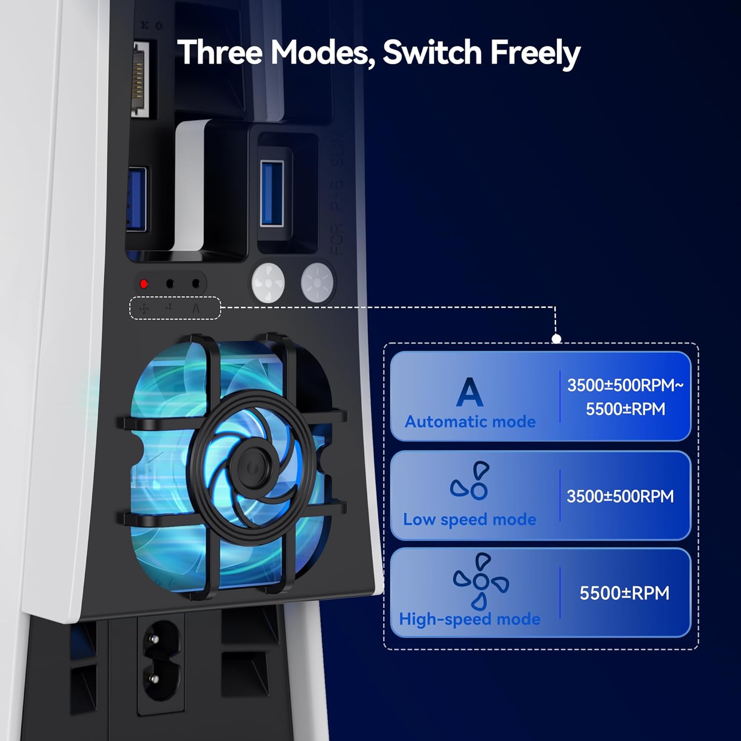 Thumbnail 3 de NEWDERY Cooling Fan for PS5 Slim Console – quiet temperature-adjustable fan with USB 3.0 pass-through and dynamic RGB