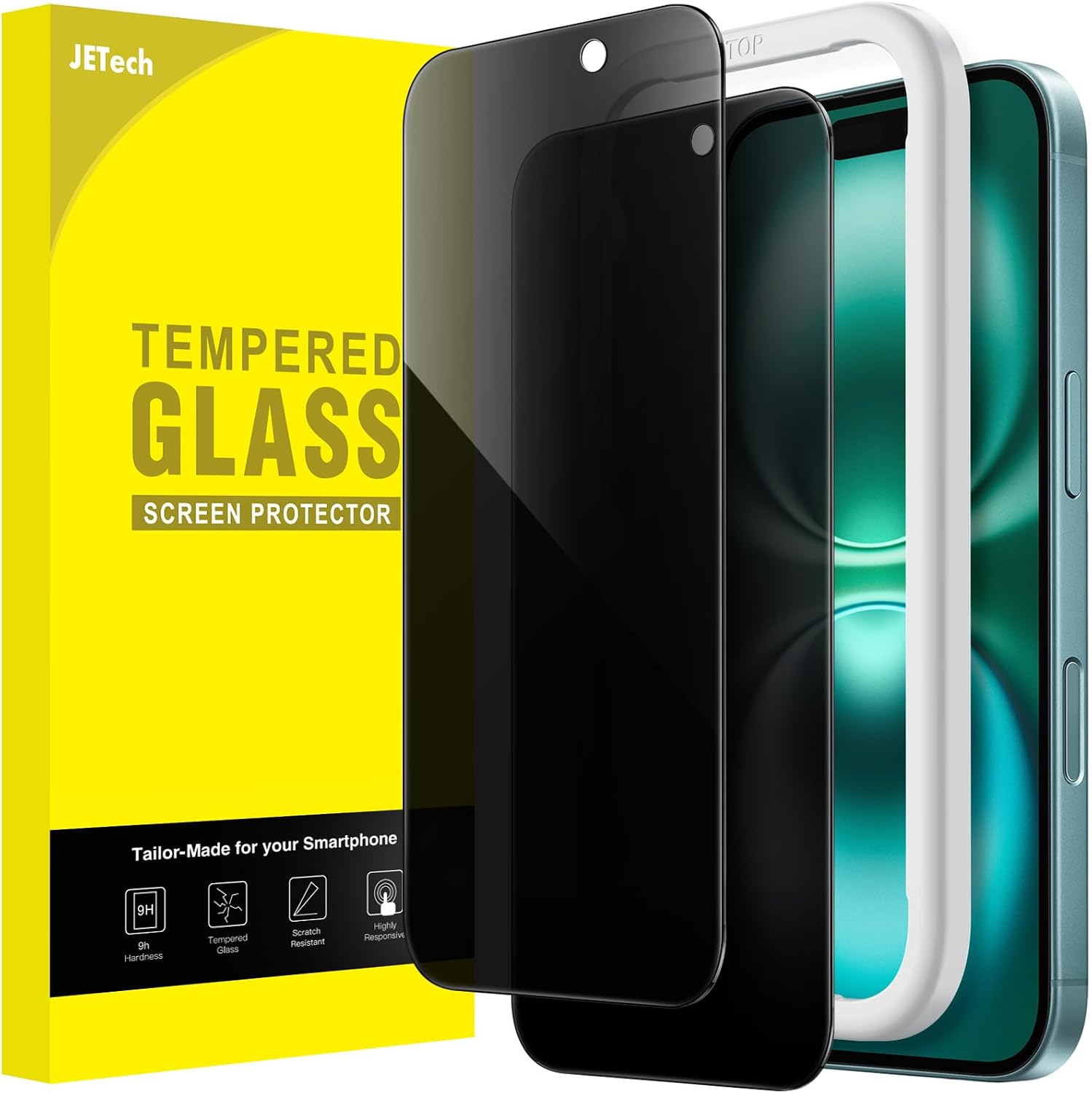 Detalle de JETech 1325- Privacy Screen Protector for iPhone 16 Plus, 2-Pack, 9H Glass