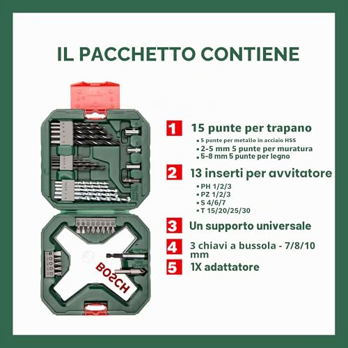 Detalle 2 de Bosch Set da 34 Pezzi X-Line Classic: punte e bit in titanio per legno, pietra e metallo