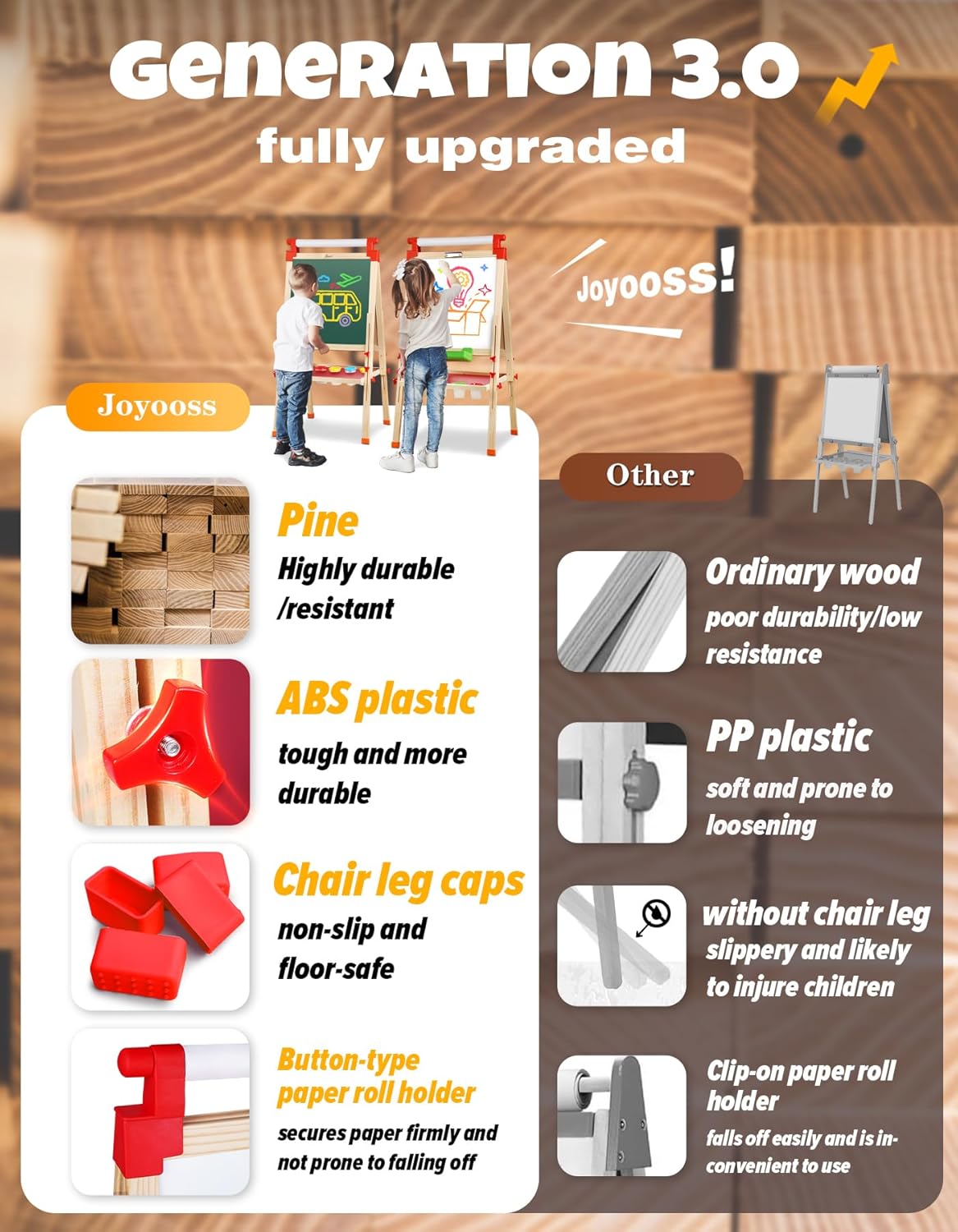 Thumbnail 2 de JOYOOSS Kids Wooden Easel 38–51" 📷