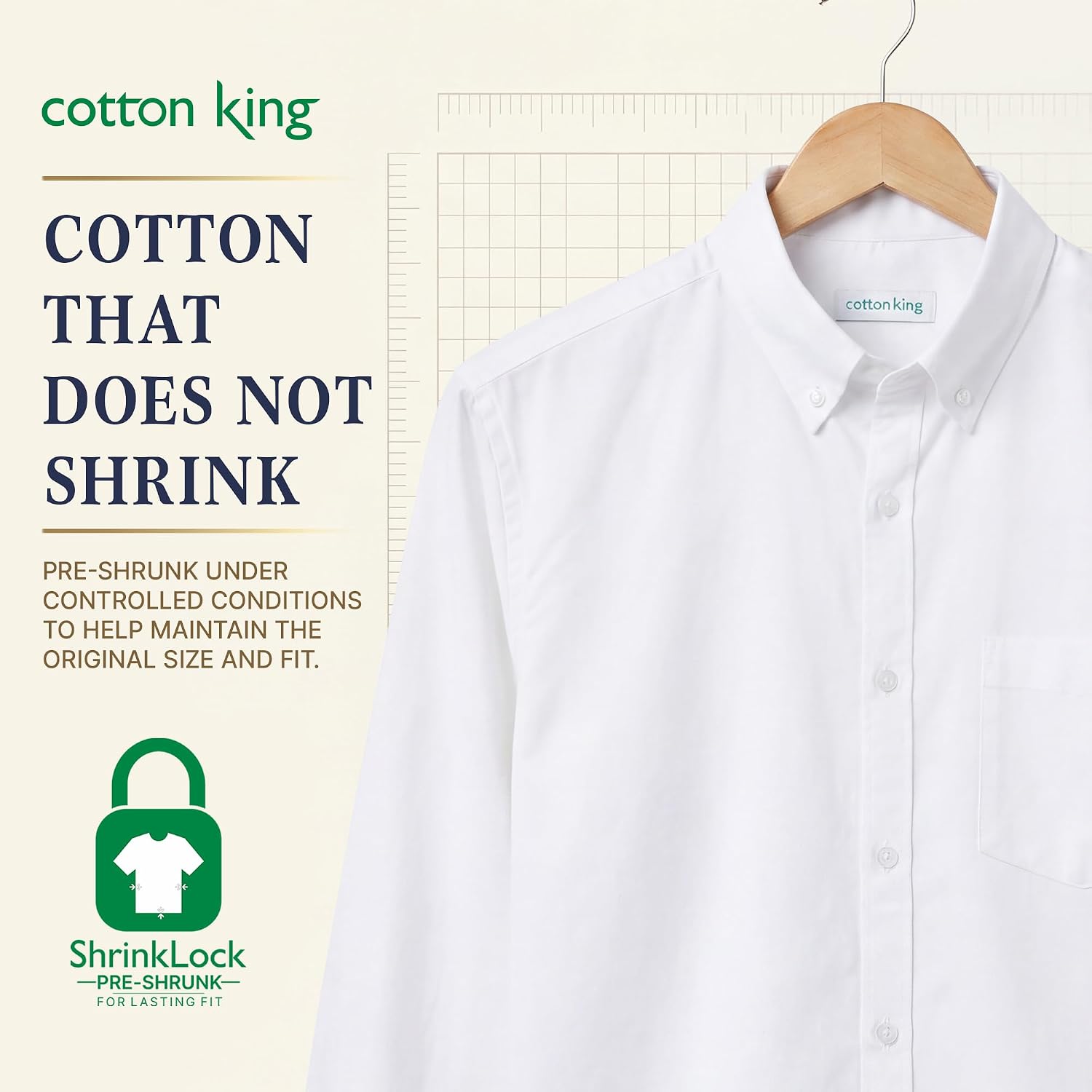 Detalle de Cotton King 100% Cotton Oxford Shirt for Men, Long Sleeve, Regular Fit