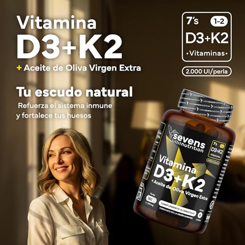 Thumbnail 1 de SEVENS NUTRITION Vitamina D3 y K2 MK7 4000 UI/200 µg en Aceite de Oliva Virgen Extra — Alta Biodisponibilidad para Huesos, Músculos e Inmunidad