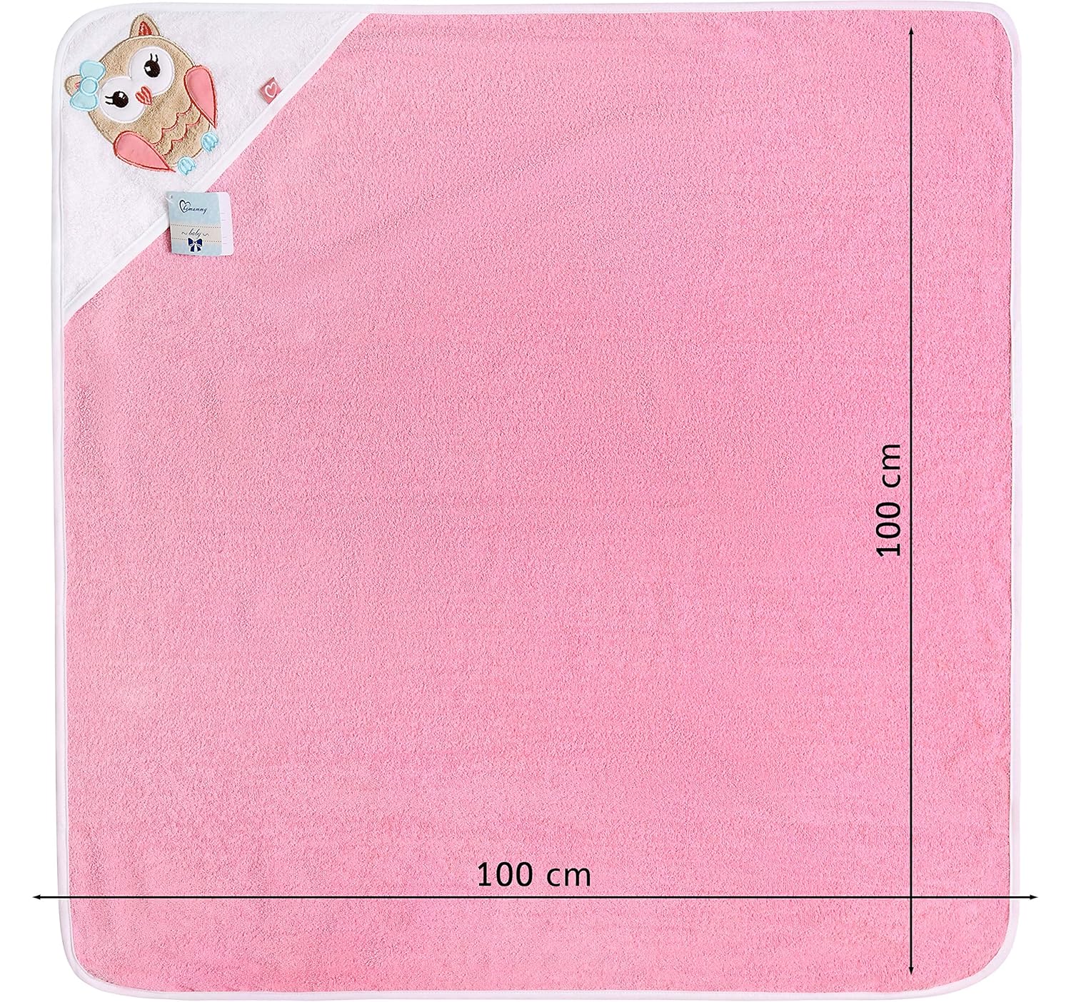 Thumbnail 2 de Be Mammy Kapuzenhandtuch Babyhandtuch aus Baumwolle – Rosa mit Eule, 100 × 100 cm, OEKO-TEX Standard 100
