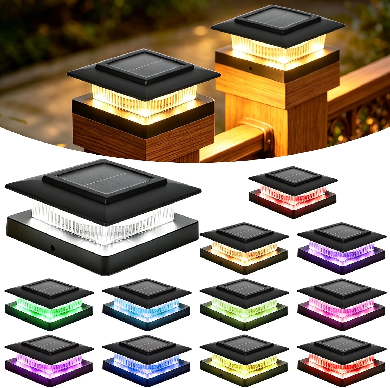 Detalle de Miosugo 2026070101 Solar Post Cap Lights, 13 RGB Modes, 12-Pack