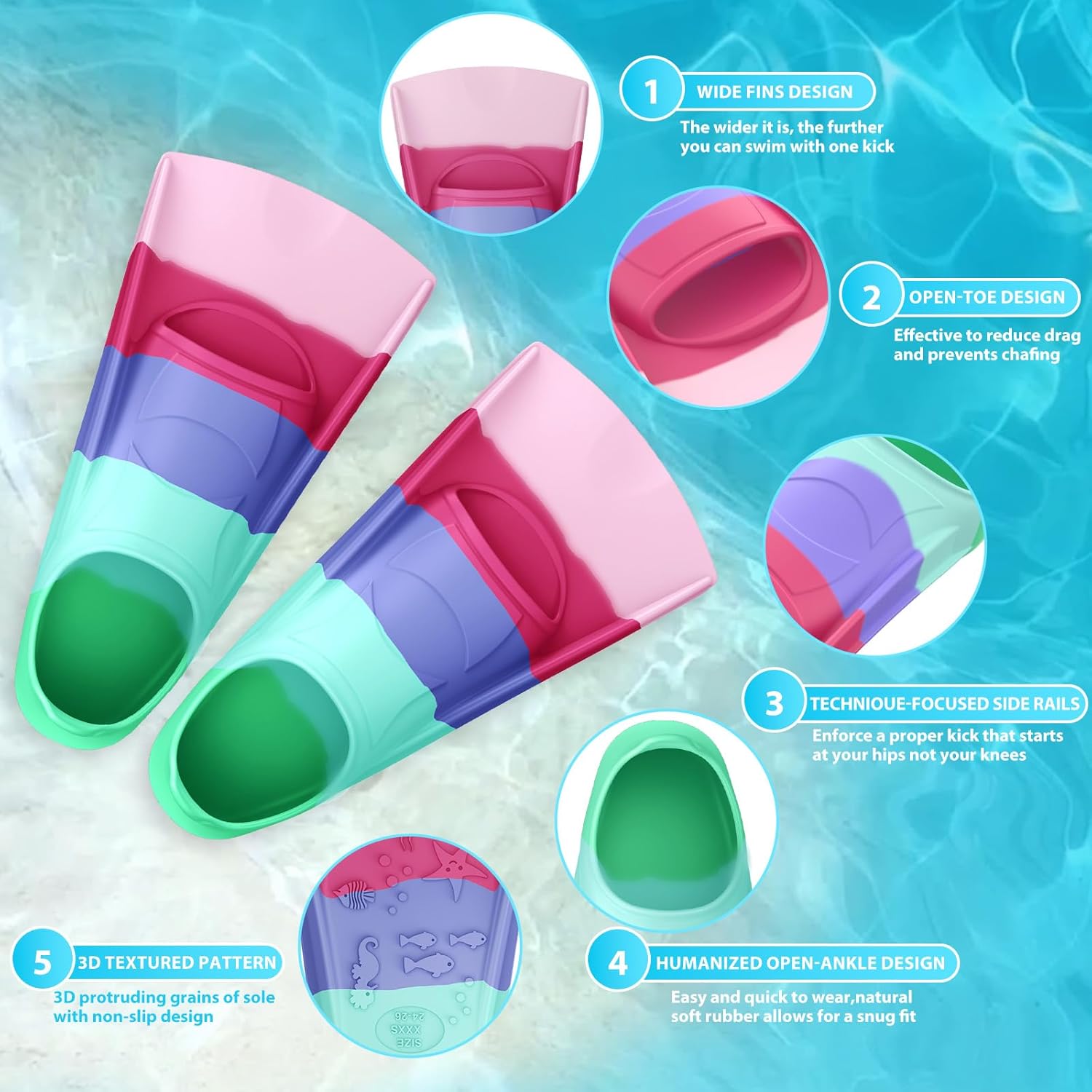 Thumbnail 1 de Gintenco Swim Fins Kids & Adult Training Fins (Travel Size) with Mesh Bag