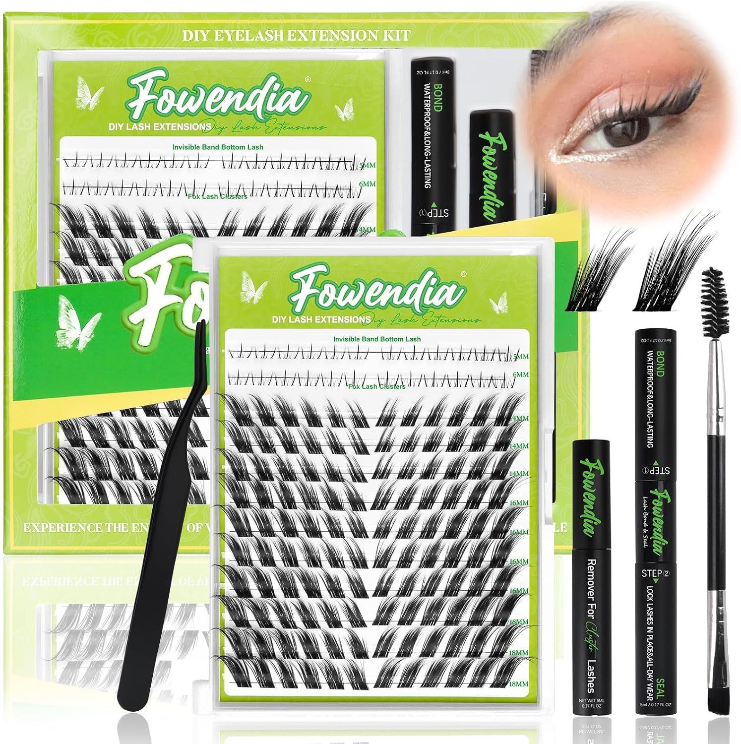 Detalle de Fowendia Fox Cat Eye Lash Clusters, D-Curl DIY Kit, 8–18 mm
