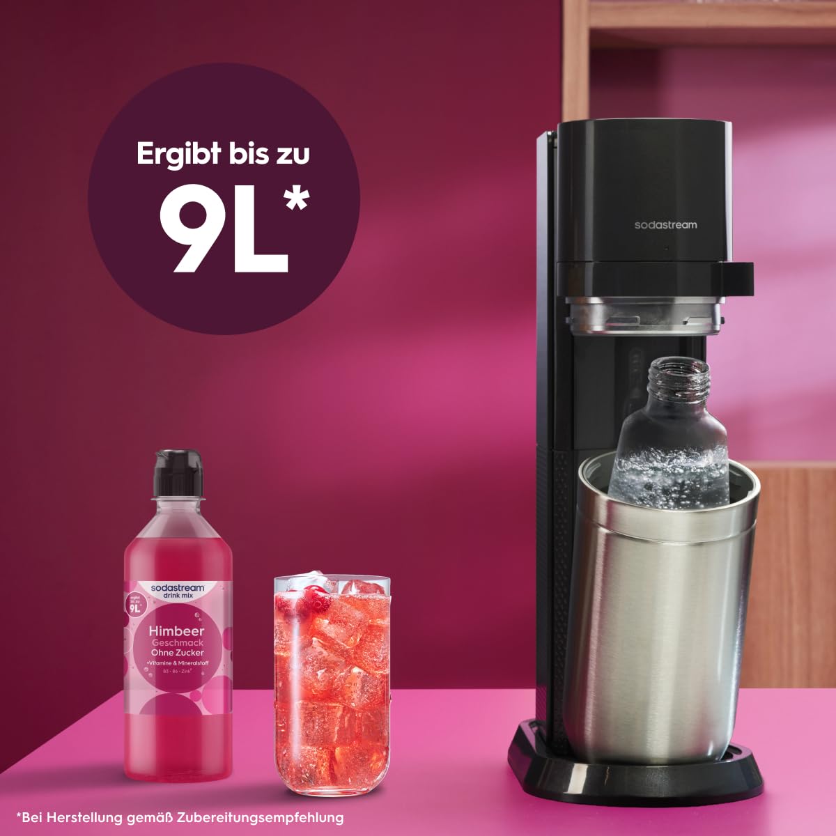 Detalle de Sodastream drink mix Himbeere ohne Zucker – 4er Pack (4 × 440 ml) mit Vitaminen & Mineralstoffen