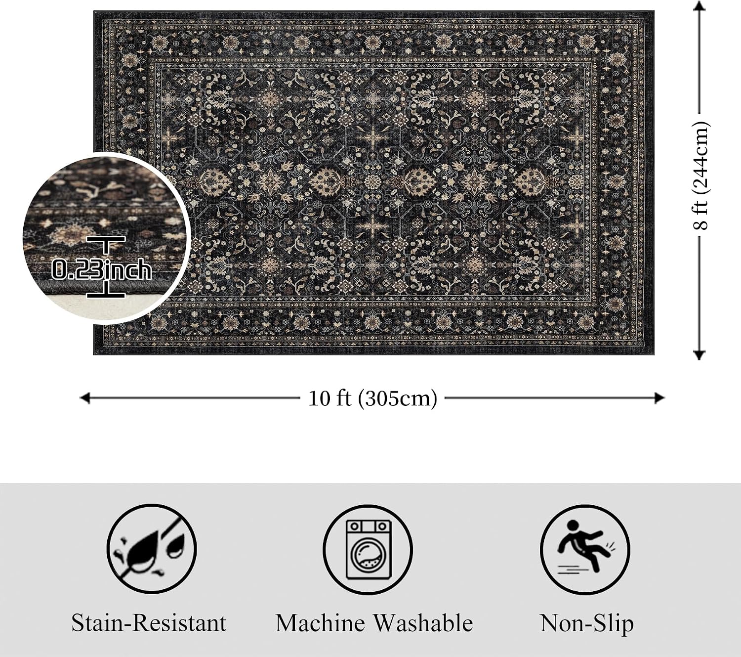 Detalle 2 de Ruaruarug Area Rug 8×10 Non-Slip, Machine Washable