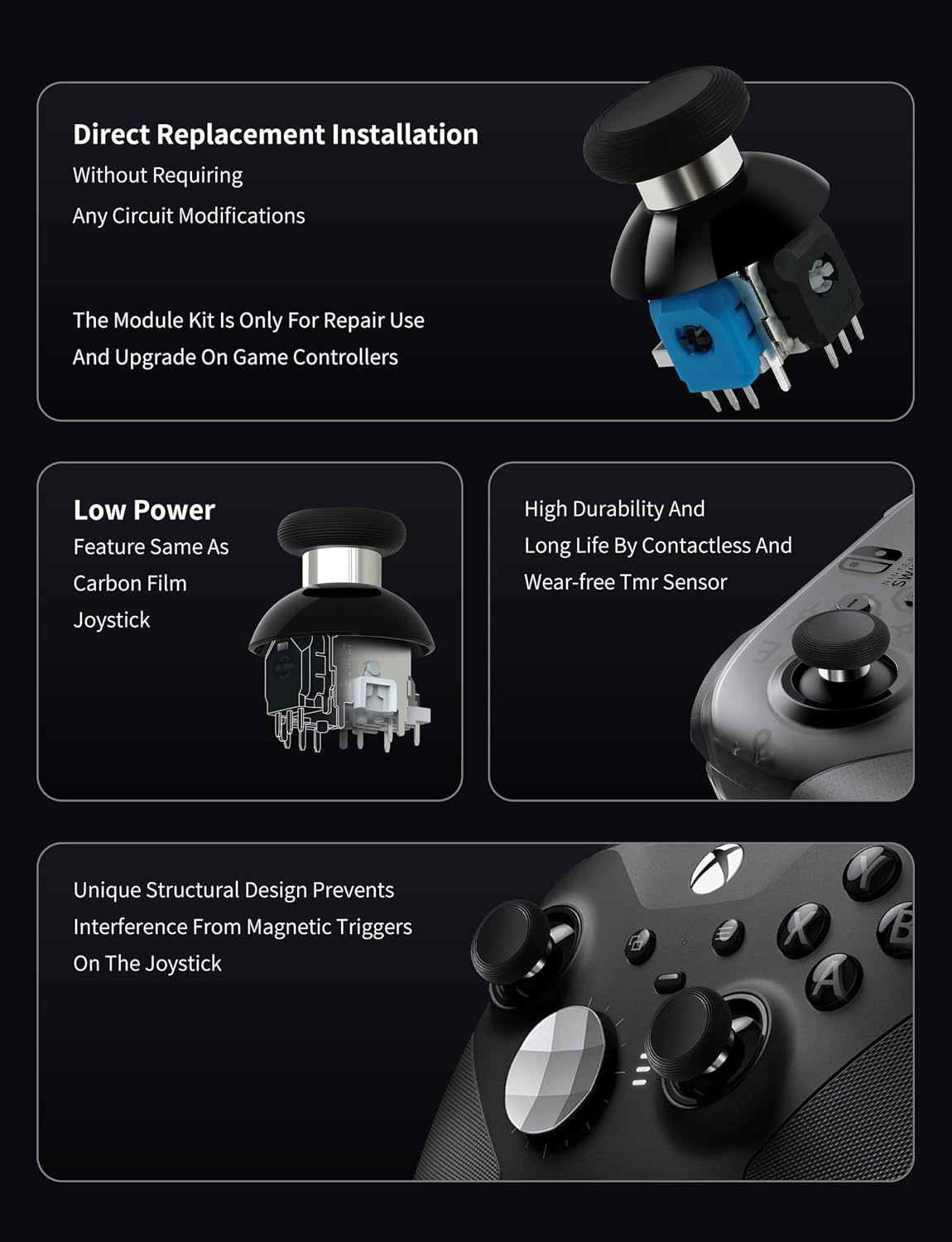 Detalle de GuliKit TMR Magnetic Joysticks for Xbox Series X|S & Elite Series 2 Controller (anti-drift repair kit, 720° adjustable tension)