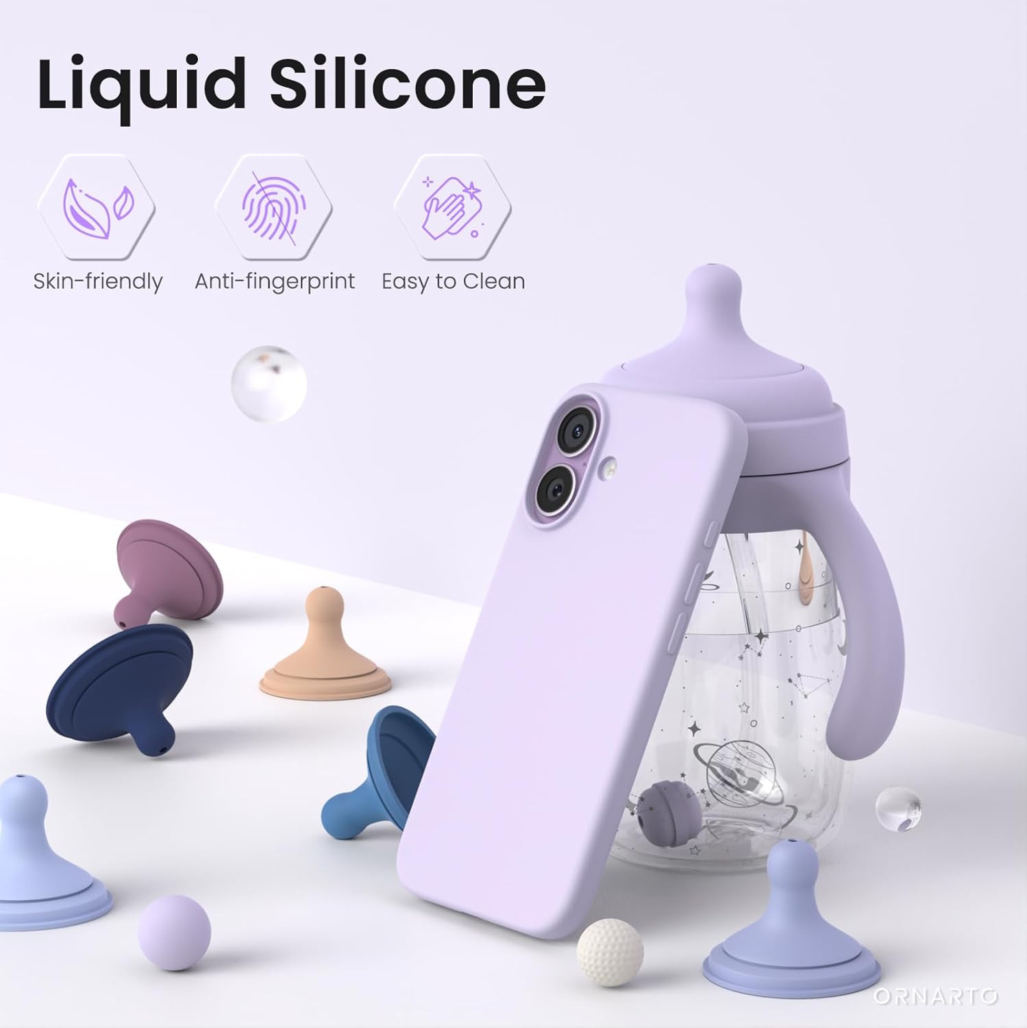 Thumbnail 2 de ORNARTO iPhone 17 Case (6.3) – Slim Liquid Silicone 4-Layer Cover in Lavender