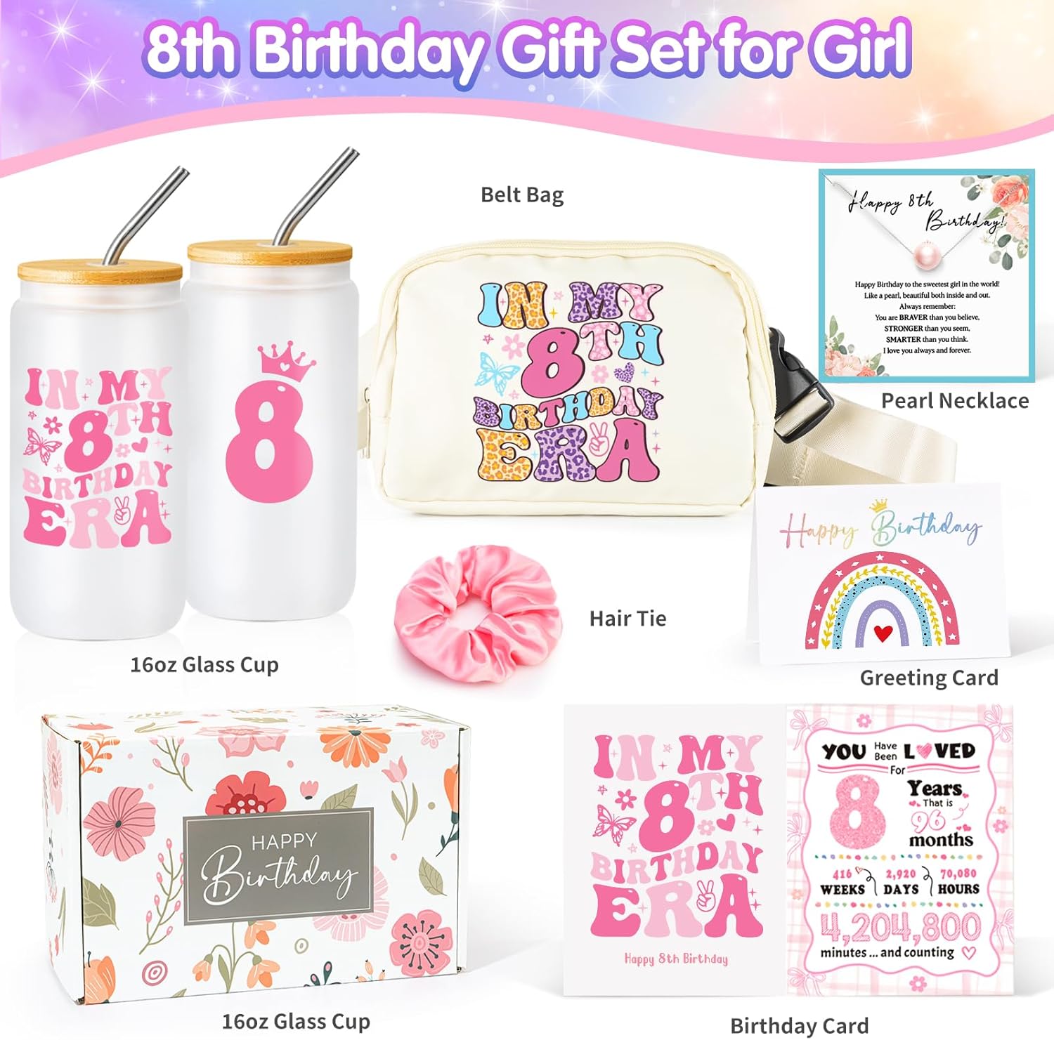 Thumbnail 5 de Frerdui 8 Year Old Girl Birthday Gift Set: Fanny Pack, Glass Cup & Accessories