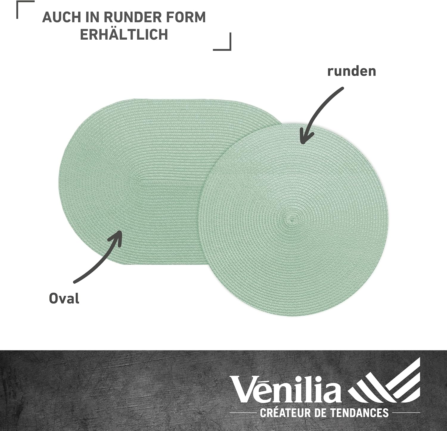 Thumbnail 6 de Venilia Tischset Grün Rund 45 x 30 cm – elegantes Platzset aus gewebtem Material, lebensmittelecht