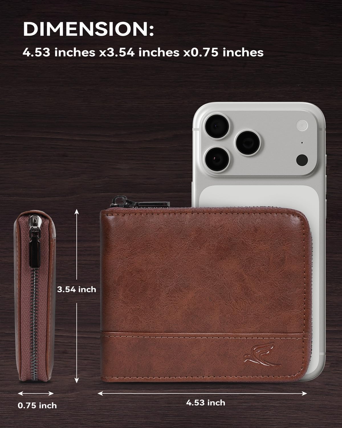Detalle de Swallowmall Men's Zippered Leather Bifold Wallet, RFID Blocking, 2 ID Windows