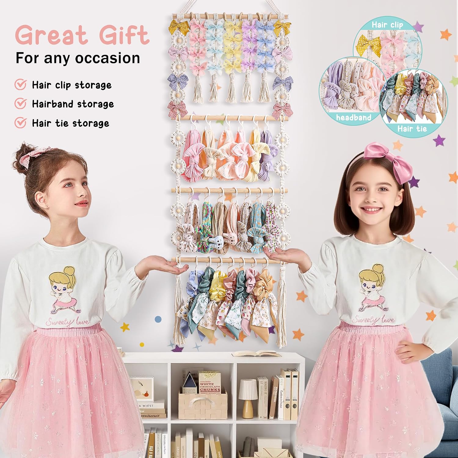 Detalle 2 de Officentra Bow Organizer for Girls with 20 Metal Hooks and 5 Lanyards