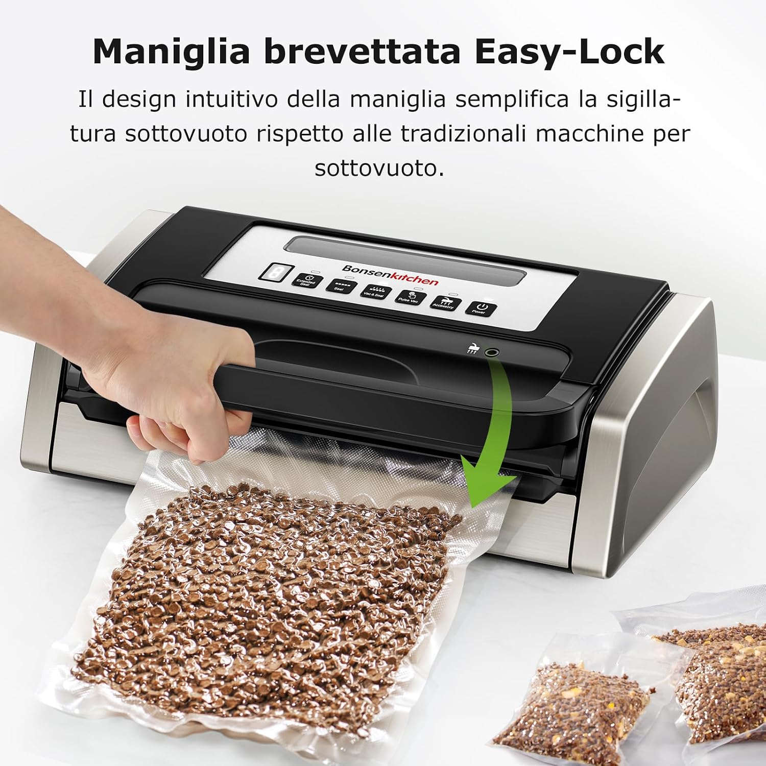 Thumbnail 6 de Bonsenkitchen Macchina Sottovuoto per Alimenti con tecnologia Globefish, taglierina incorporata e maniglia bloccata