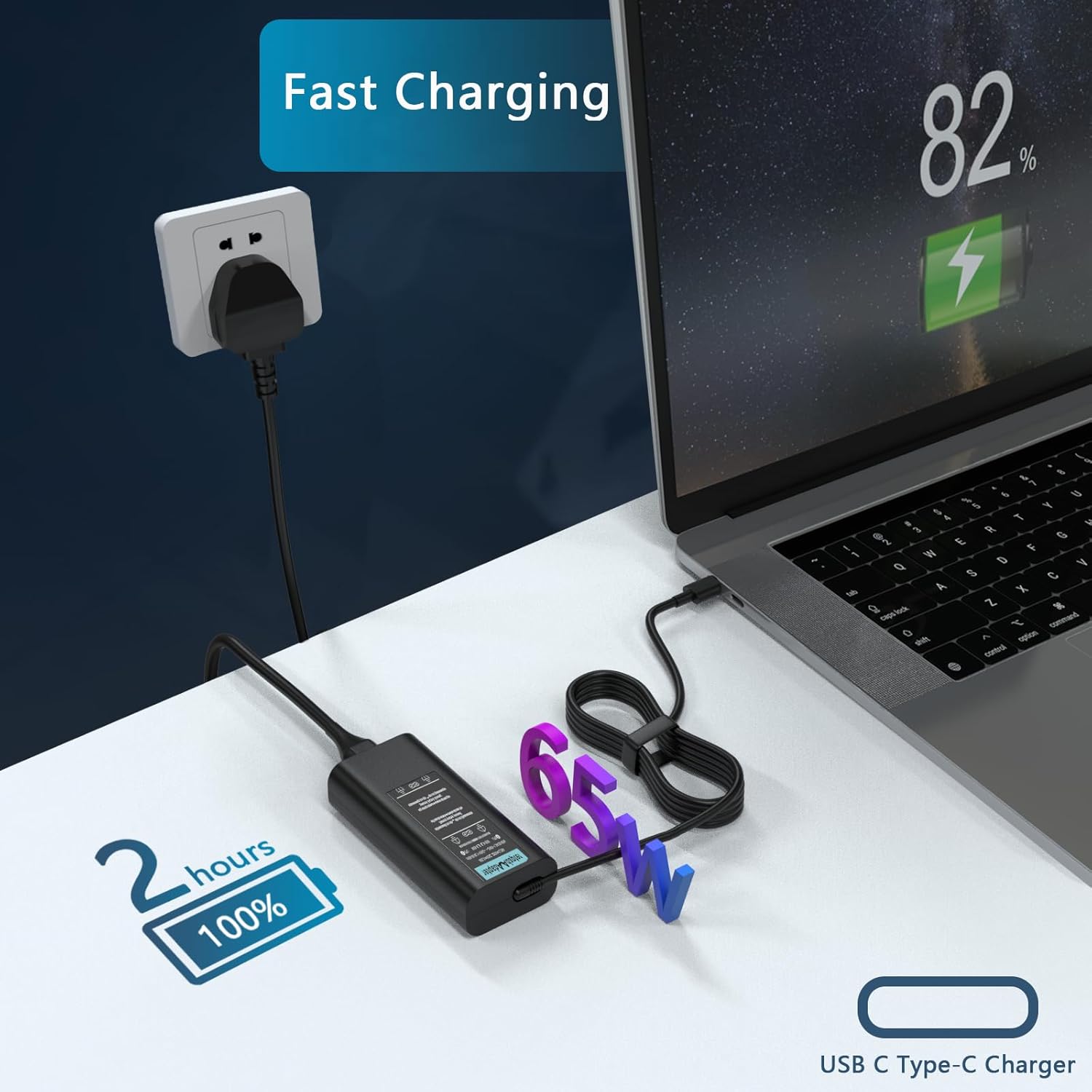 Detalle 2 de 65W USB-C Laptop Charger for Dell Latitude/XPS, Chromebooks and Inspiron – LA65NM190 Series