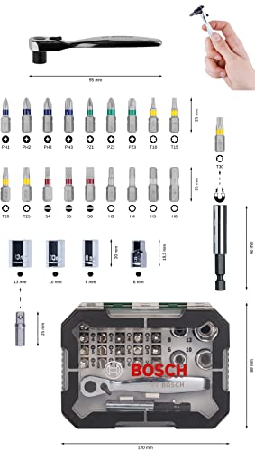 Detalle 2 de Bosch Professional 2607017322: juego de puntas de destornillador + trinquete (26 piezas) en negro