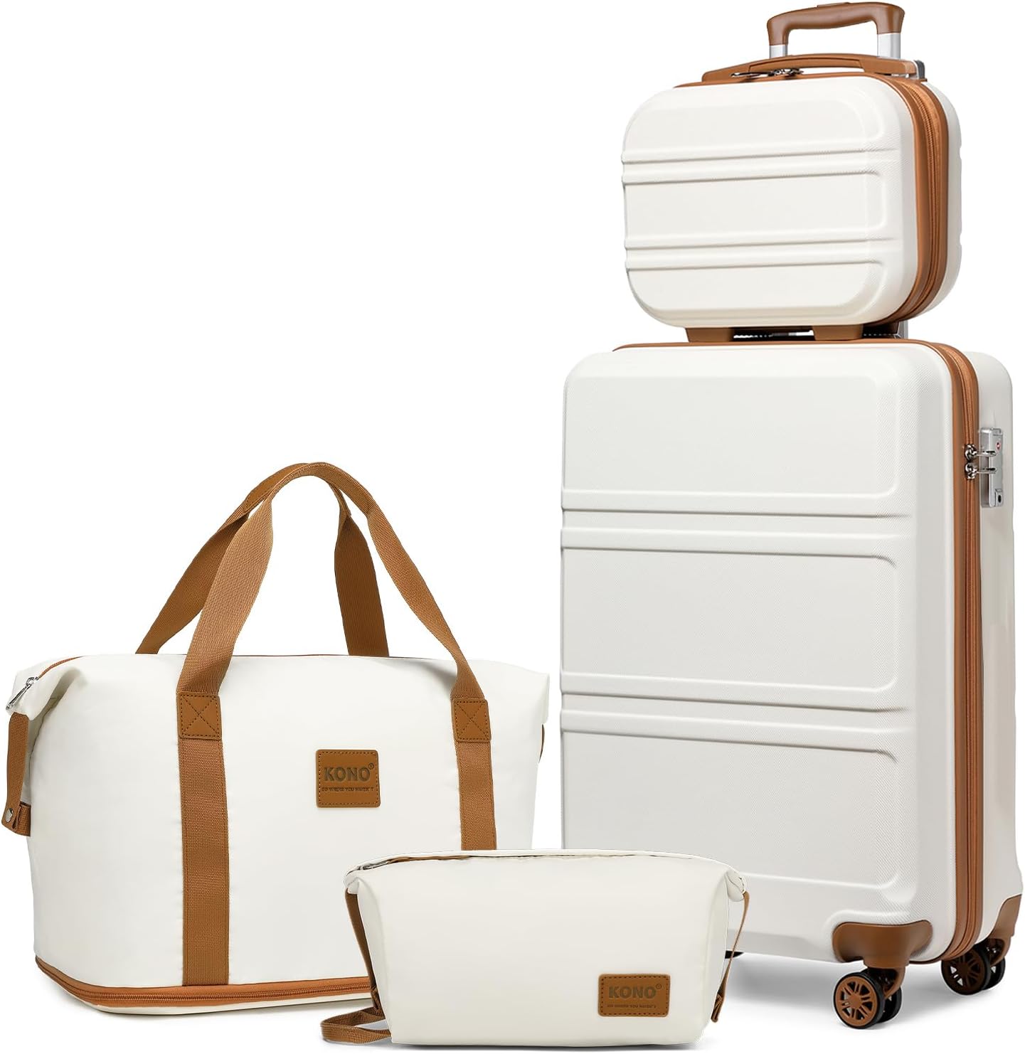 Detalle de Kono Suitcase Lightweight ABS+PC 4-Piece Set with TSA Lock and 360° Wheels (Cream White)