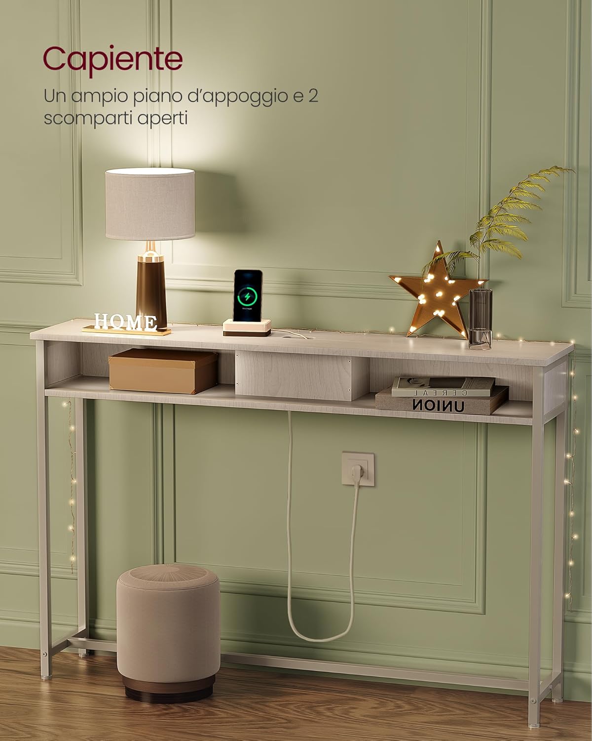 Thumbnail 5 de VASAGLE Consolle Ingresso LNT111W01: Tavolo Consolle con Multipresa, 2 Scomparti, Bianco Neve