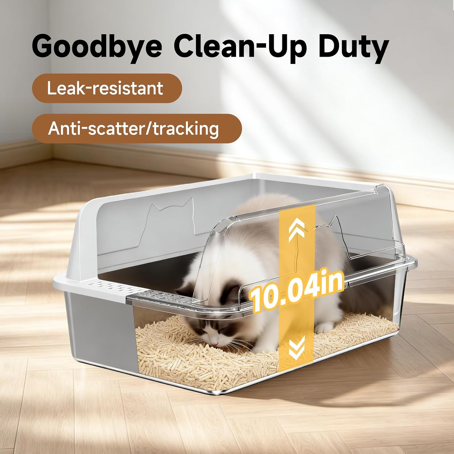 Detalle 2 de OneBug Stainless Steel XL Cat Litter Box with High-Sided Design