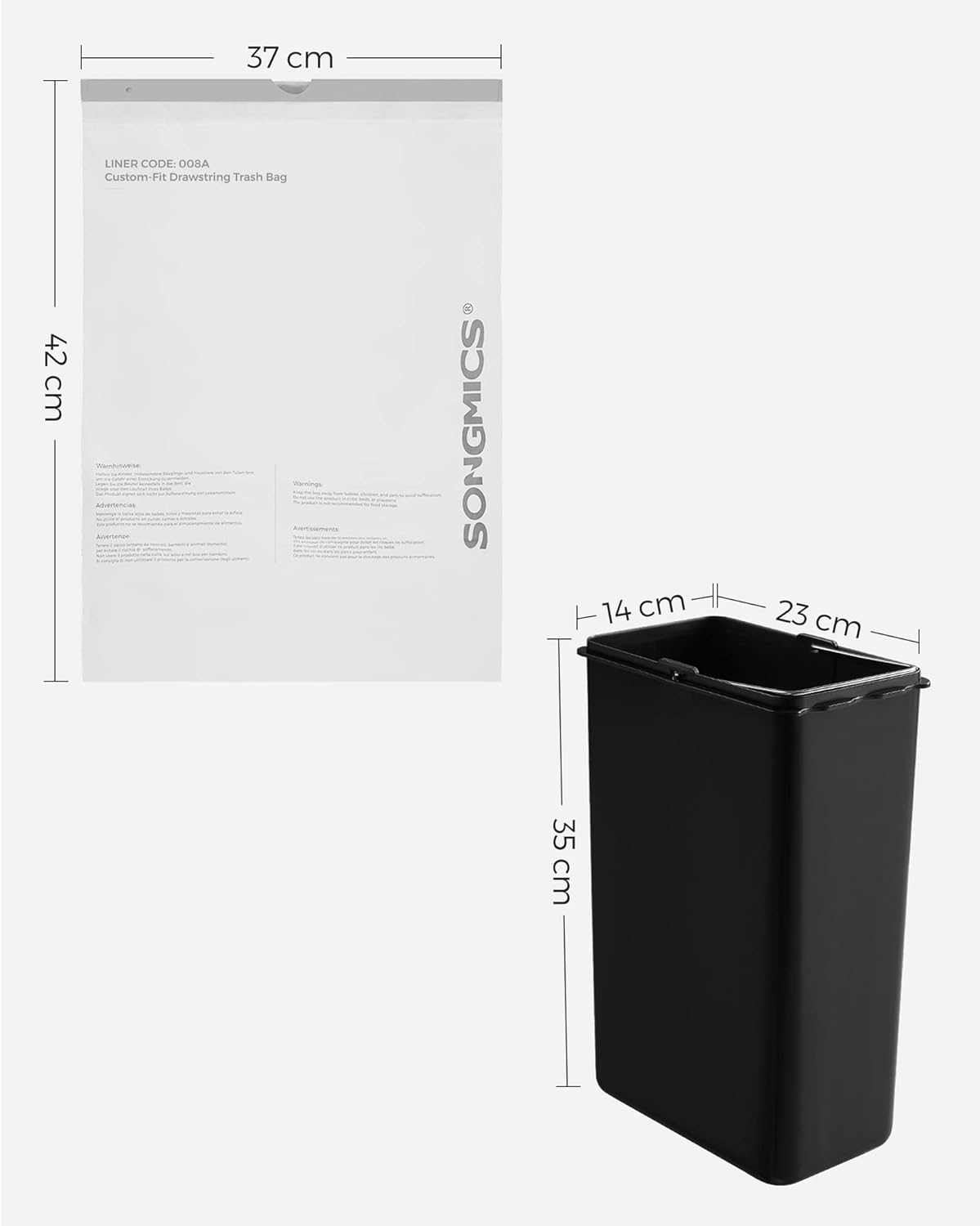 Thumbnail 4 de SONGMICS Müllbeutel mit Zugband 5–8 l, 90 Stück, hochbelastbar, 13 μm PE — vorgetrennt, weiß, Code 008A02