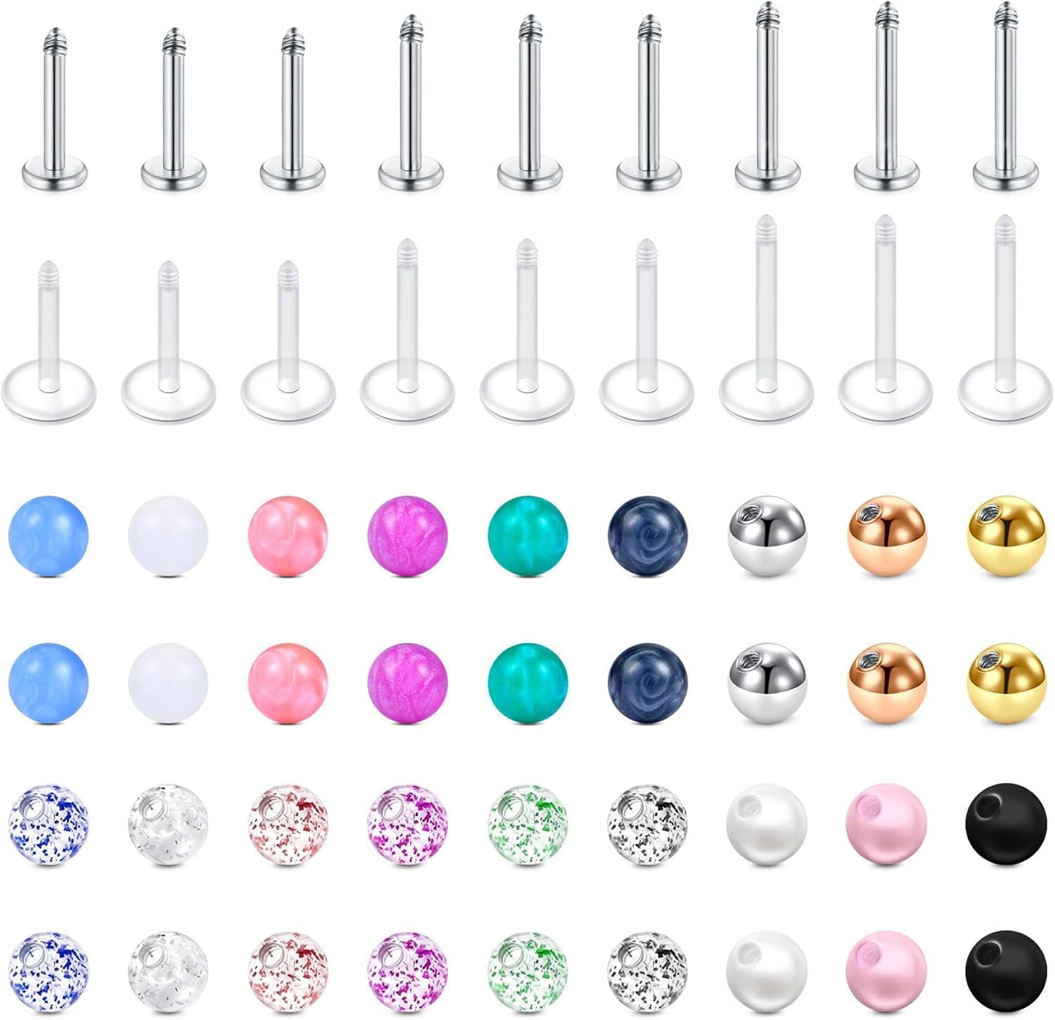 Thumbnail 6 de CIZME Labret Piercing 16G 1,2 mm Chirurgenstahl Silber Set – 12 Stäbe + 14 Kugeln
