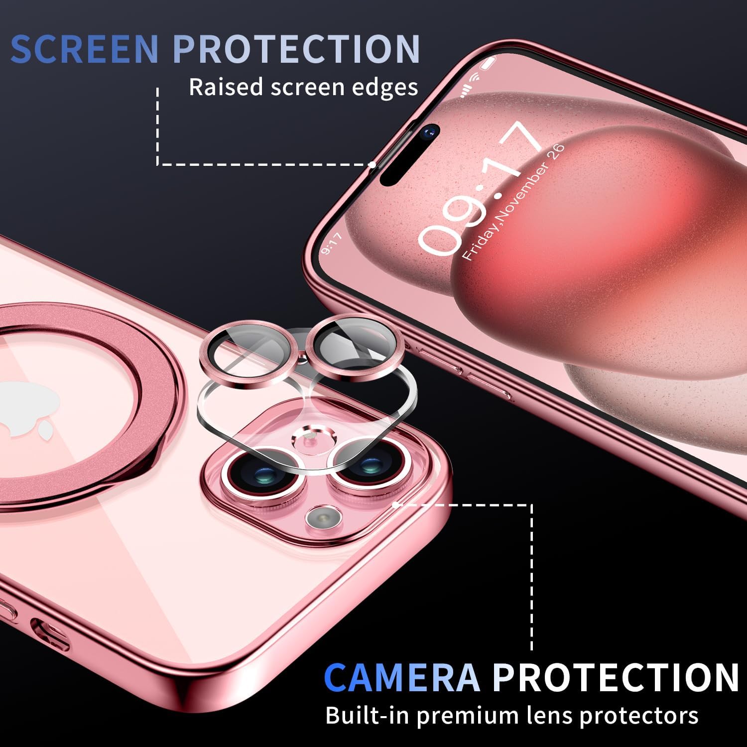 Detalle de Pmteyoim Magnetic for iPhone 15 Case with Invisible Stand (MagSafe Compatible) – Pink