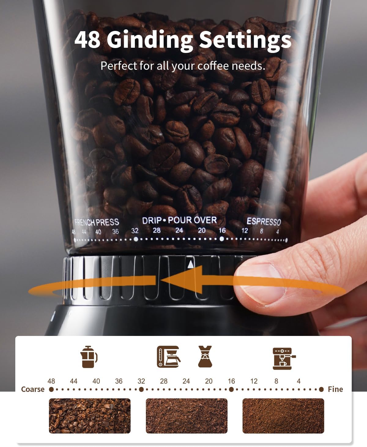 Thumbnail 3 de SHARDOR Professional Conical Burr Coffee Grinder with 48 Grind Settings, Precision Timer, Anti-Static Technology (Black)