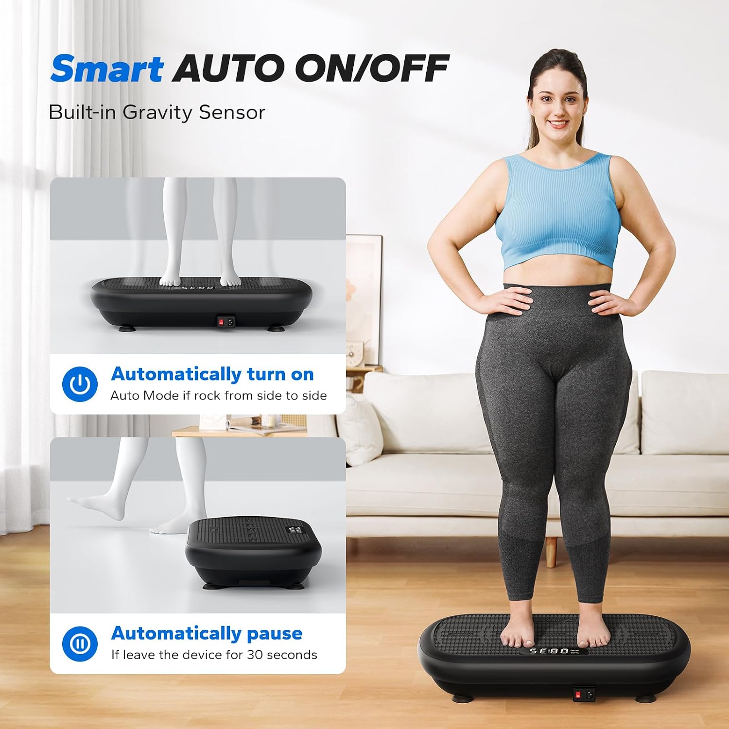 Detalle de MERACH CV40 Curved Vibration Plate, 200W Motor, 13mm Amplitude, Bluetooth
