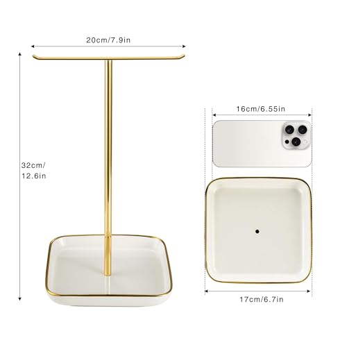 Detalle 2 de Josmimic Jewelry Holder Stand with Ceramic Base – 32cm Tall Tree Display, Gold