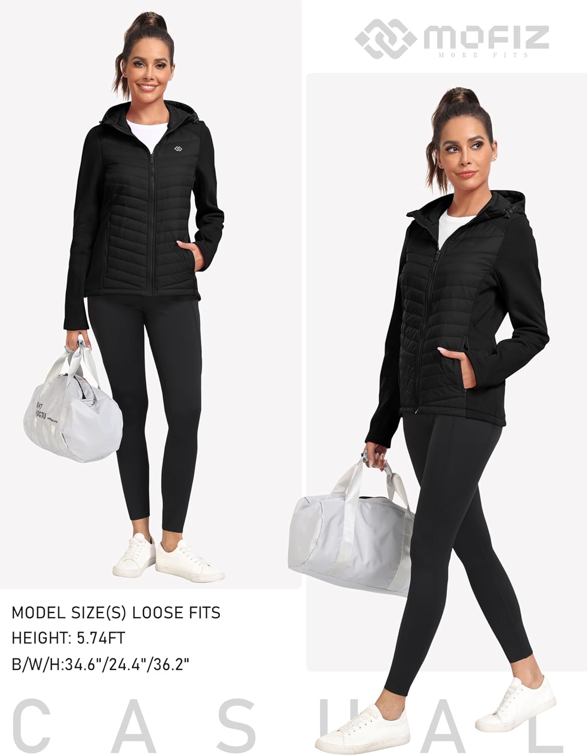 Thumbnail 6 de MoFiz Womens Fleece Lined Softshell Hooded Hybrid Puffer Jacket (Full Zip) for Running & Hiking