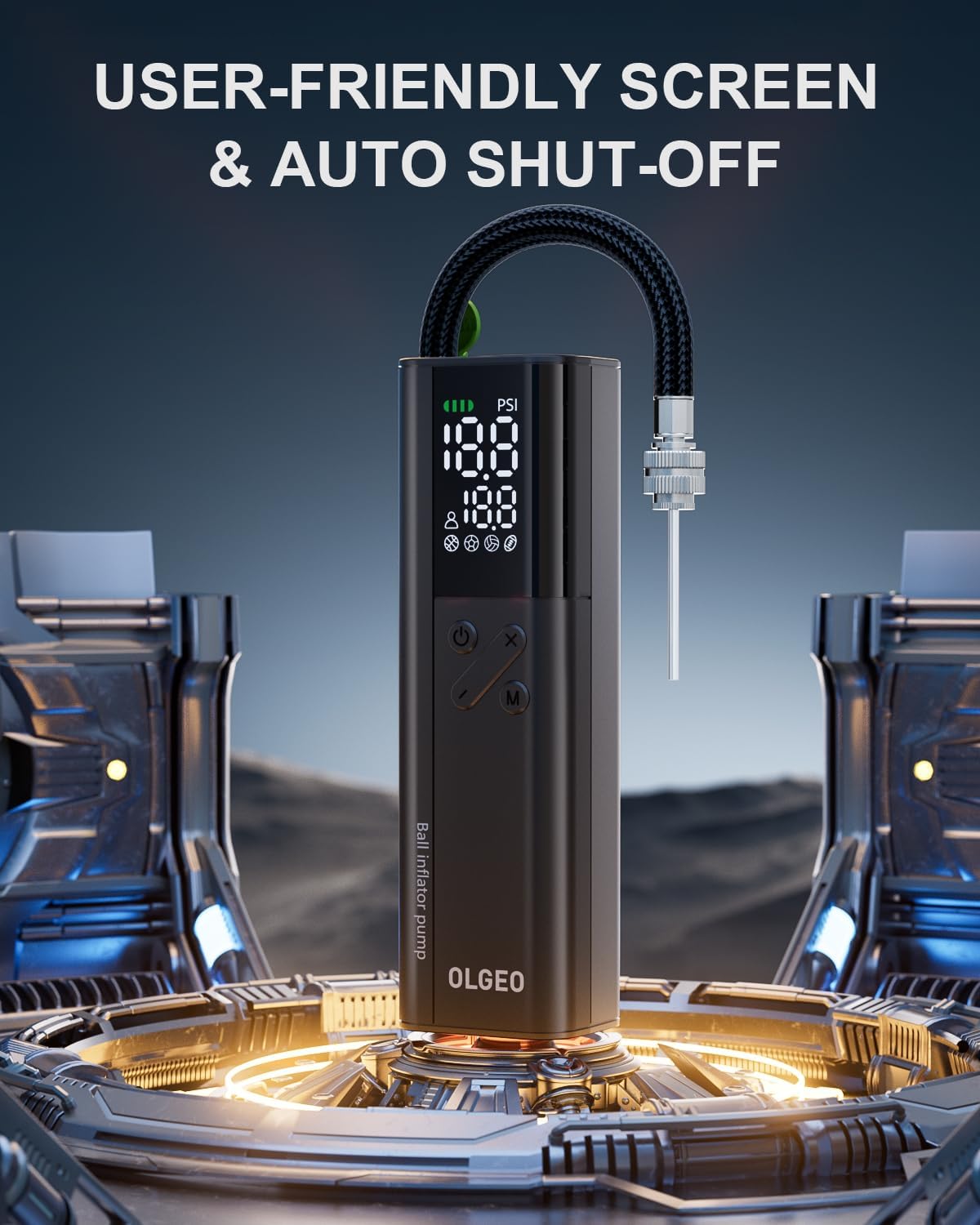 Detalle de Olgeo X3 Electric Ball Pump with Automatic Shut-Off and LCD Pressure Gauge