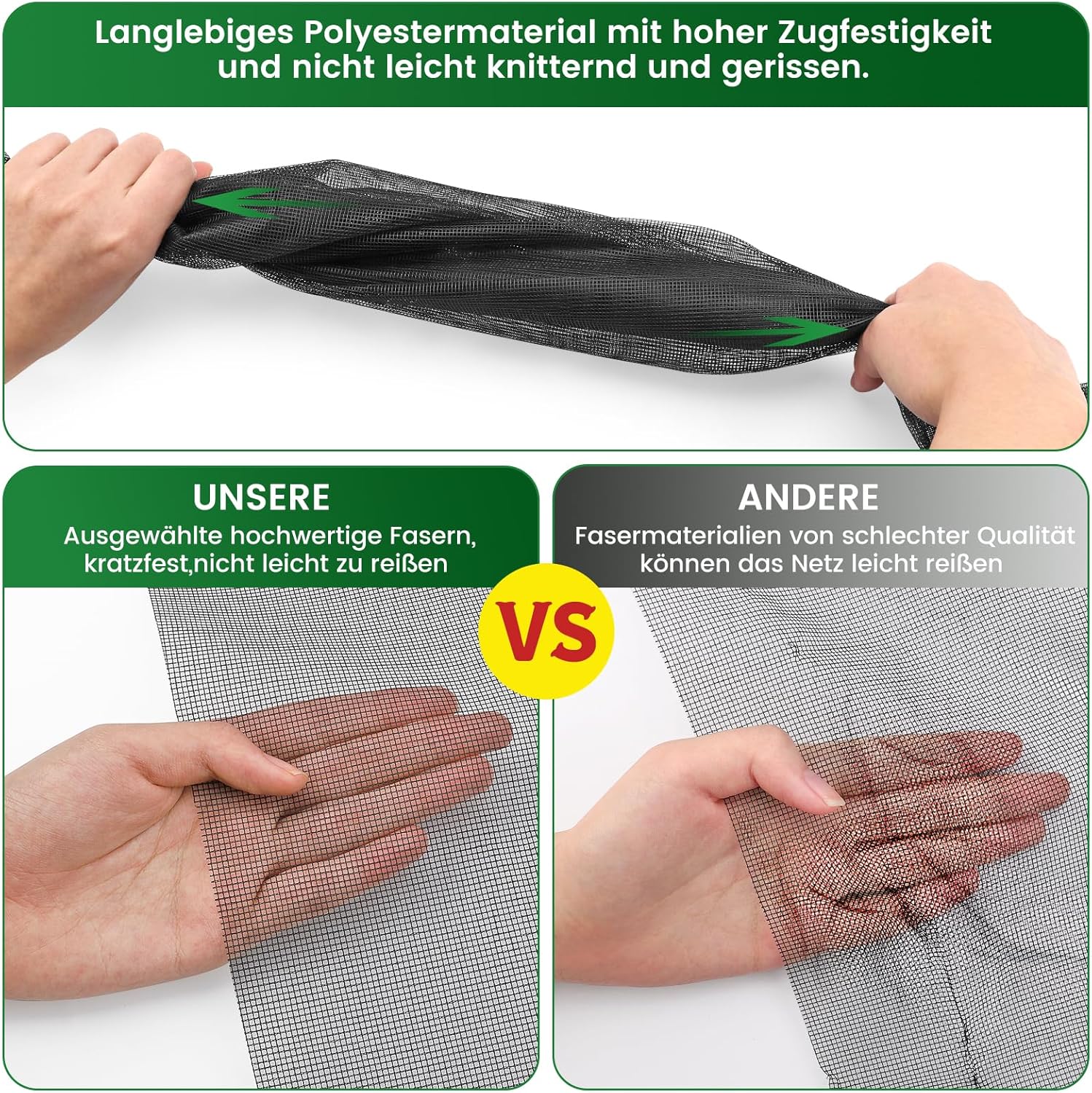 Thumbnail 2 de berssen Fliegengitter Fenster ohne Bohren DIY 130x150 cm (2 Stück) mit Klettband, Zuschneider & Presshilfe – Schwarz