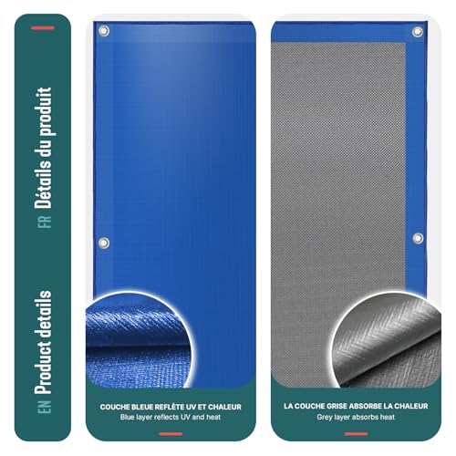 Detalle 2 de VOUNOT Lona para Piscina Rectangular 10 x 5 m: protección robusta con drenaje central y ojales cada 100 cm