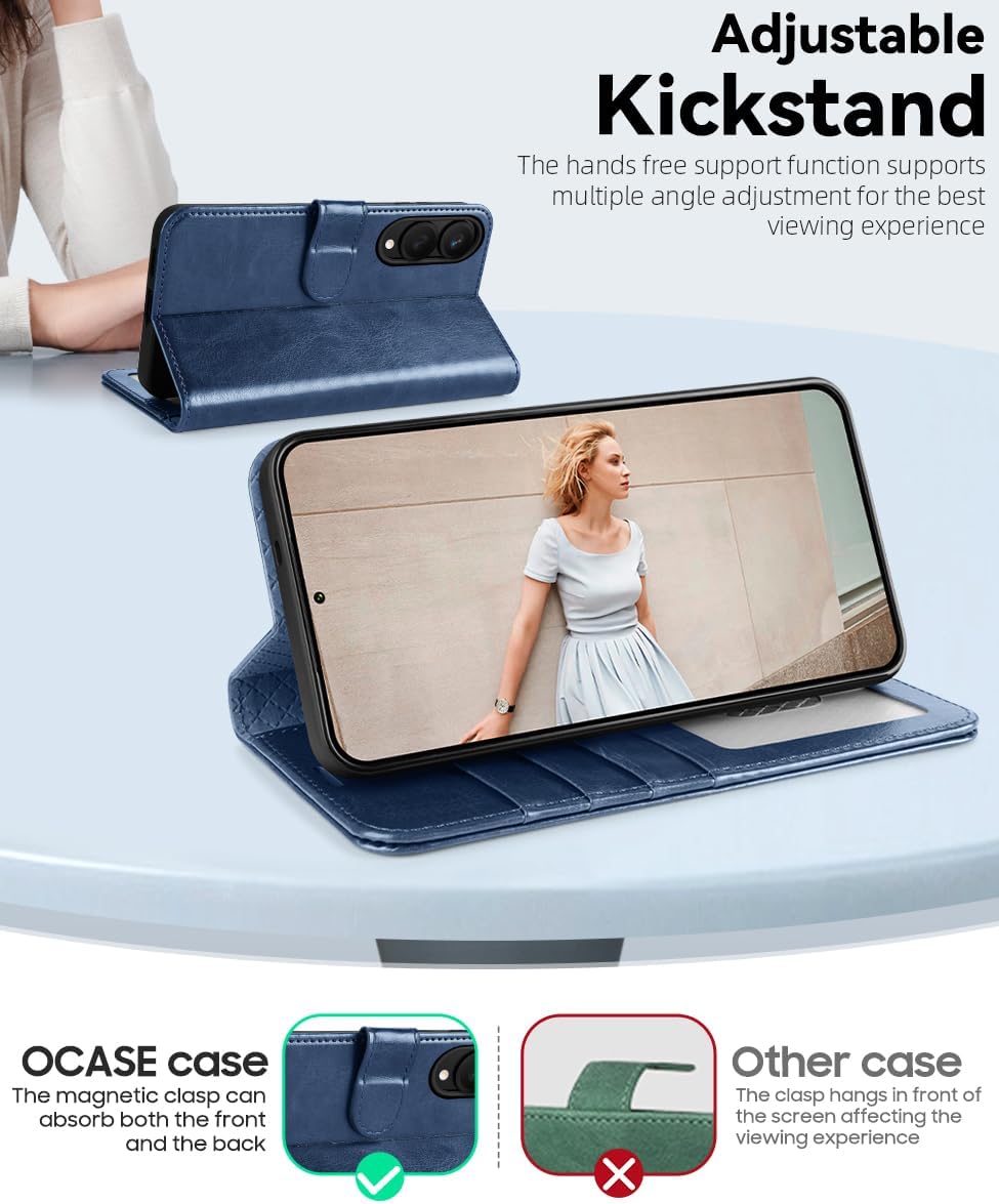Thumbnail 3 de OCASE Klapphülle Premium Leder für Samsung Galaxy S25 Edge – RFID-Schutz, Standfunktion, Blau