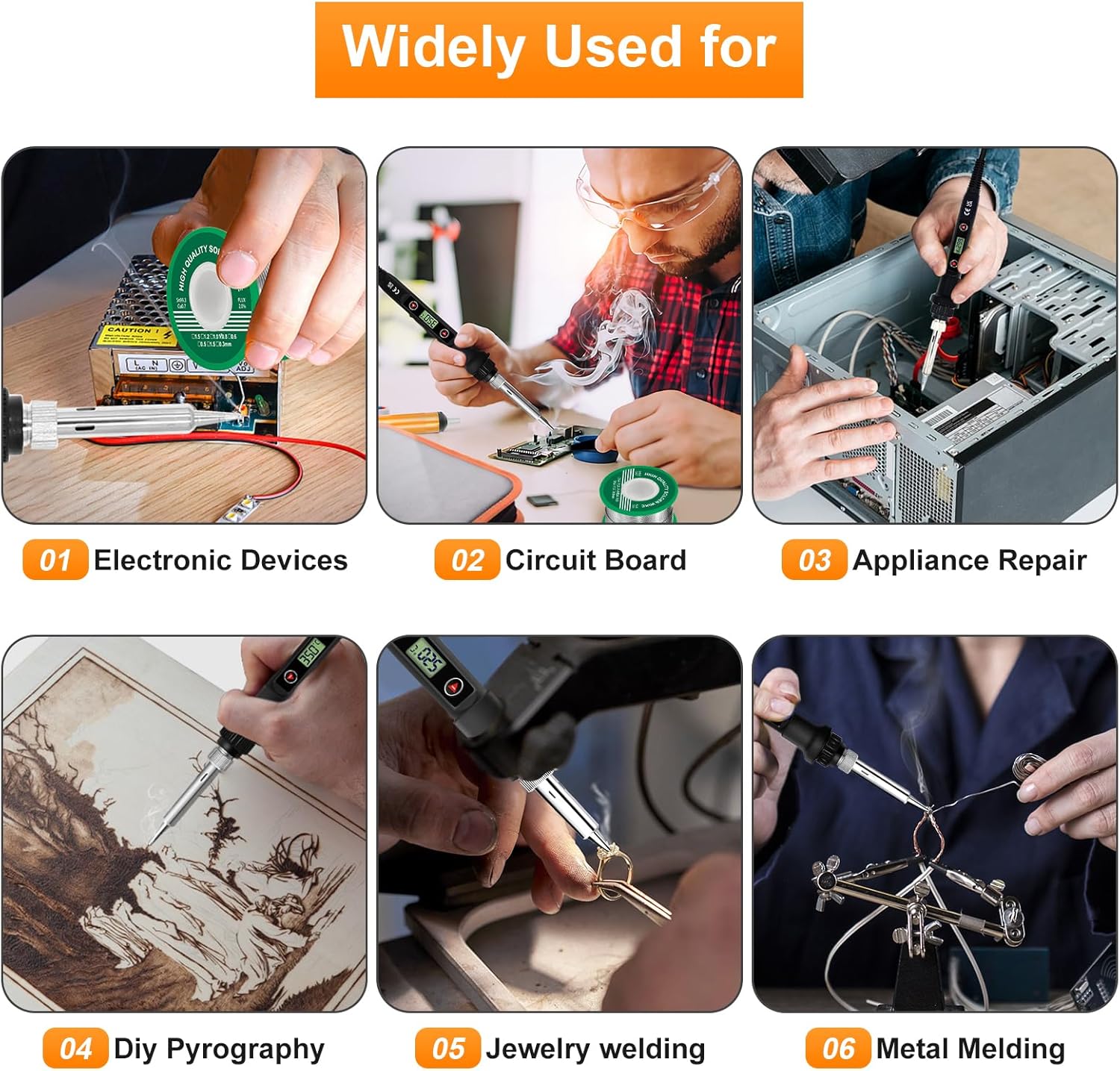 Thumbnail 5 de 80W LCD Adjustable Temperature Soldering Iron Kit (180–520°C) with 5 Tips, 50g Solder Wire & Desoldering Pump