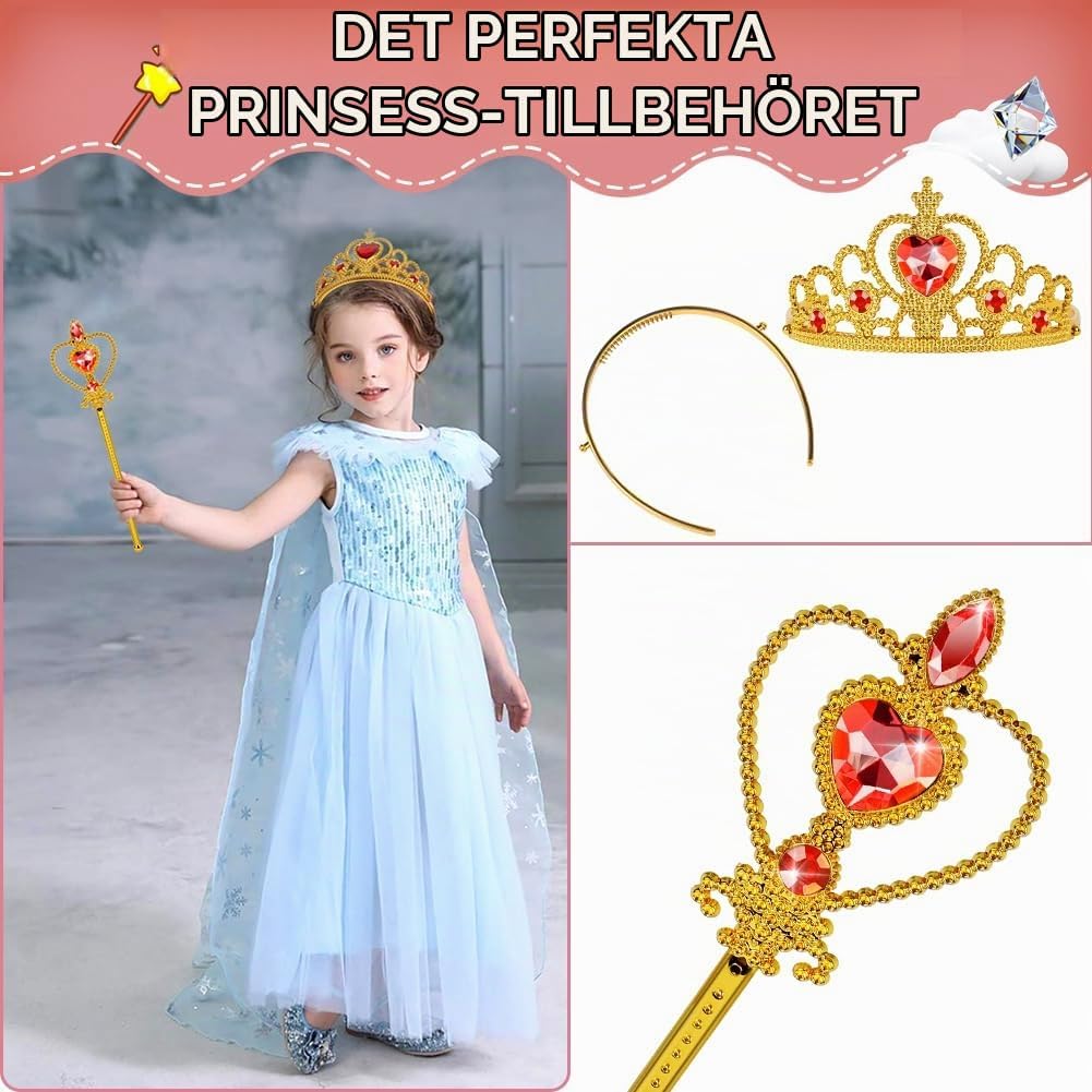 Detalle de Aolso Elsa prinsessutklädningsset, 6 delar med tiaror och trollstavar
