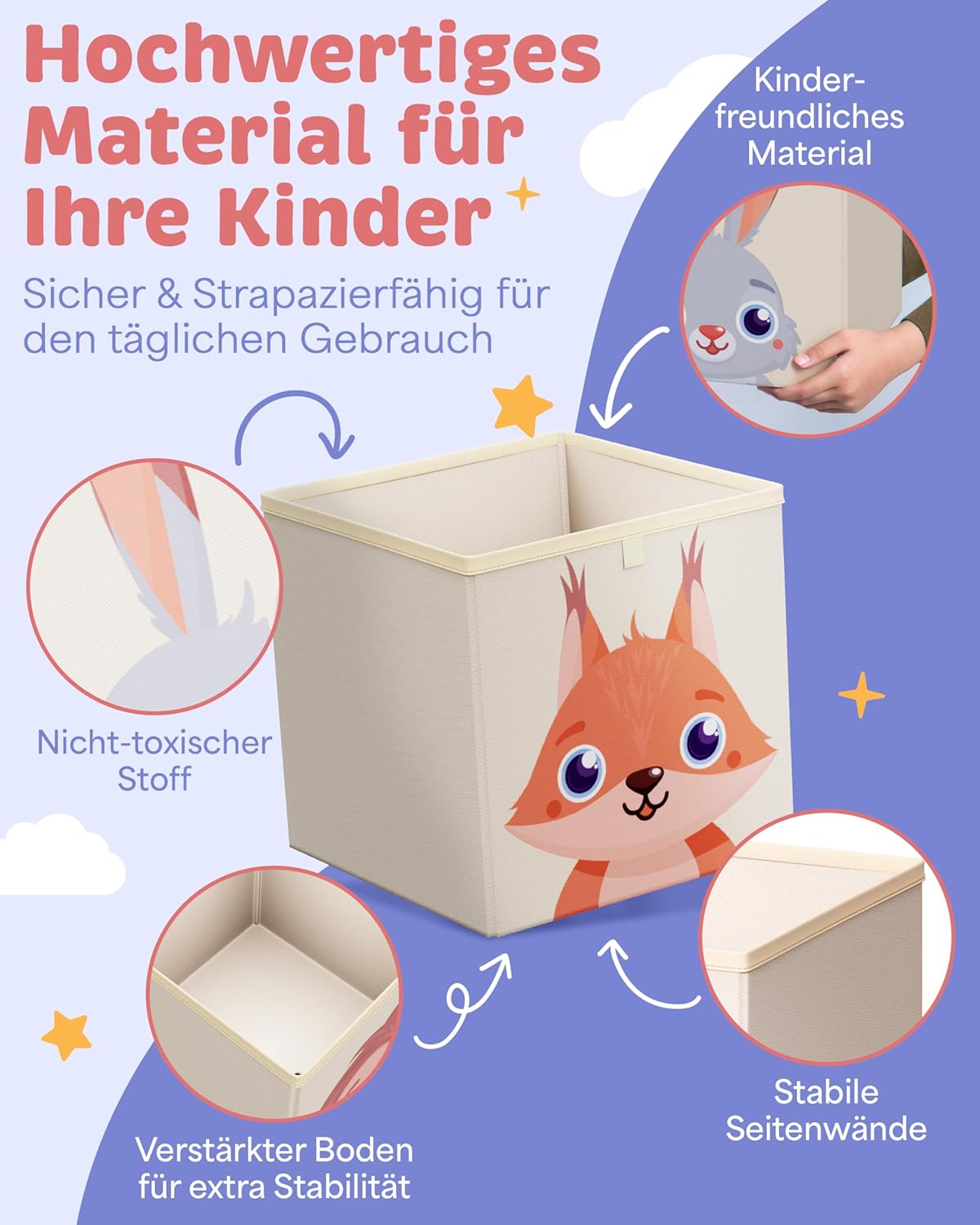 Detalle de mookrook Aufbewahrungsbox Kinderzimmer 4er-Set (33 x 33 x 33 cm) für Kallax Boxen