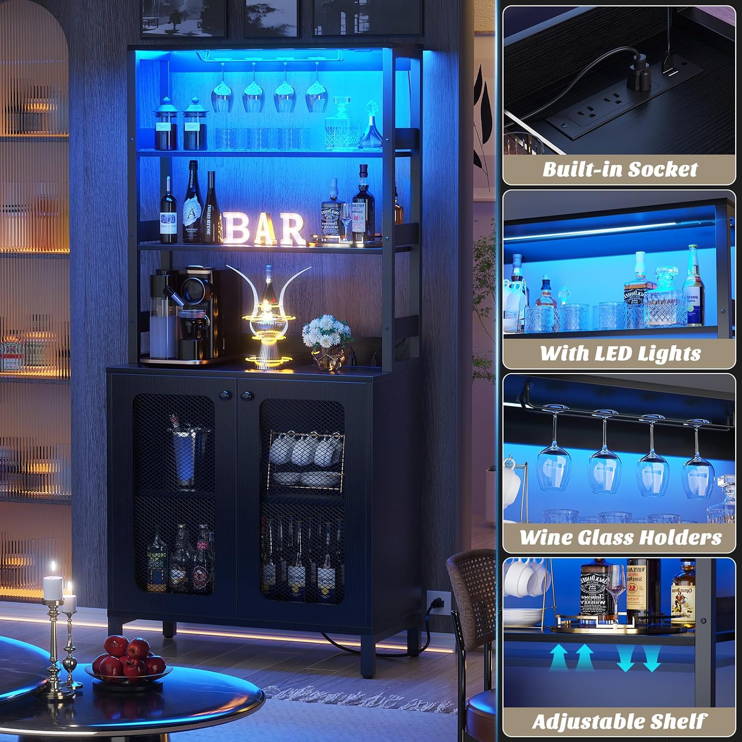 Detalle 1 de Aheaplus Bar Cabinet 67-Inch