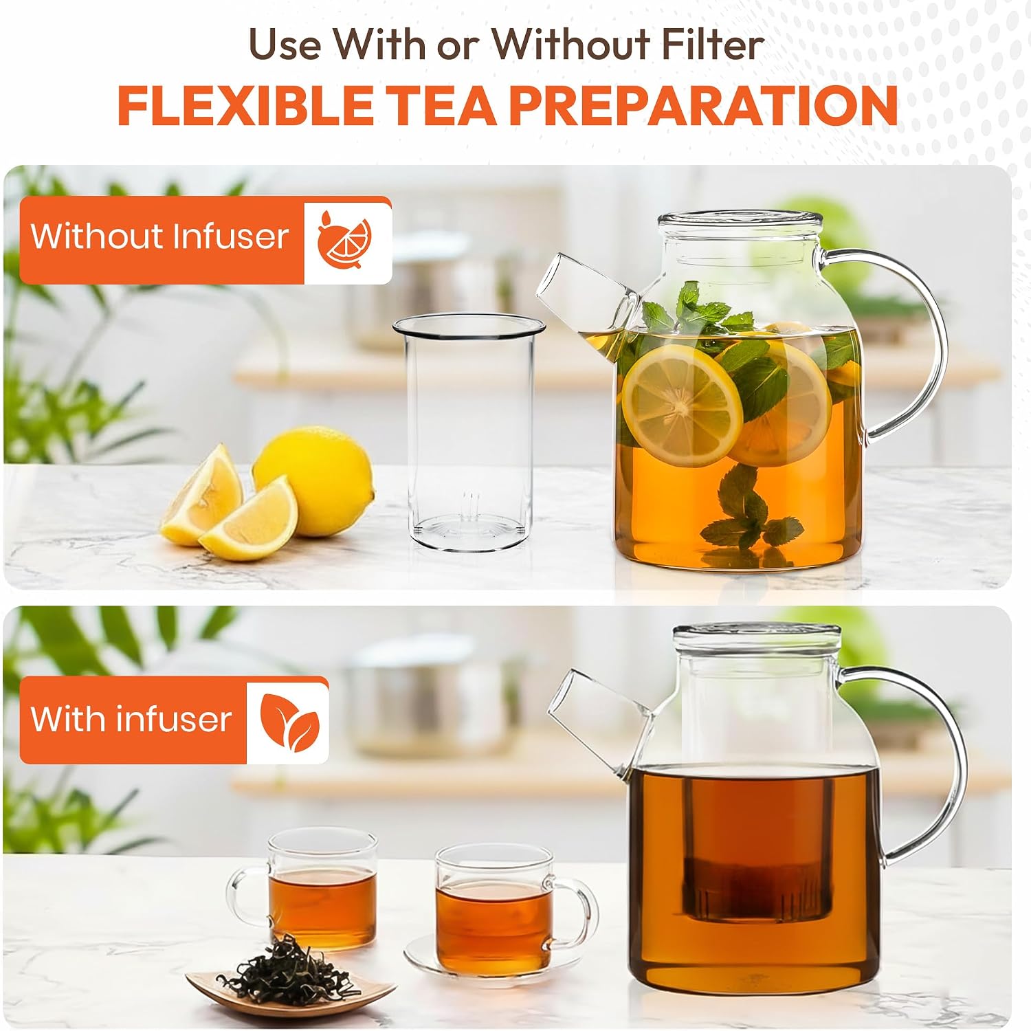Detalle de Dimono 600 ml Hand-Blown Borosilicate Glass Teapot with Removable Filter
