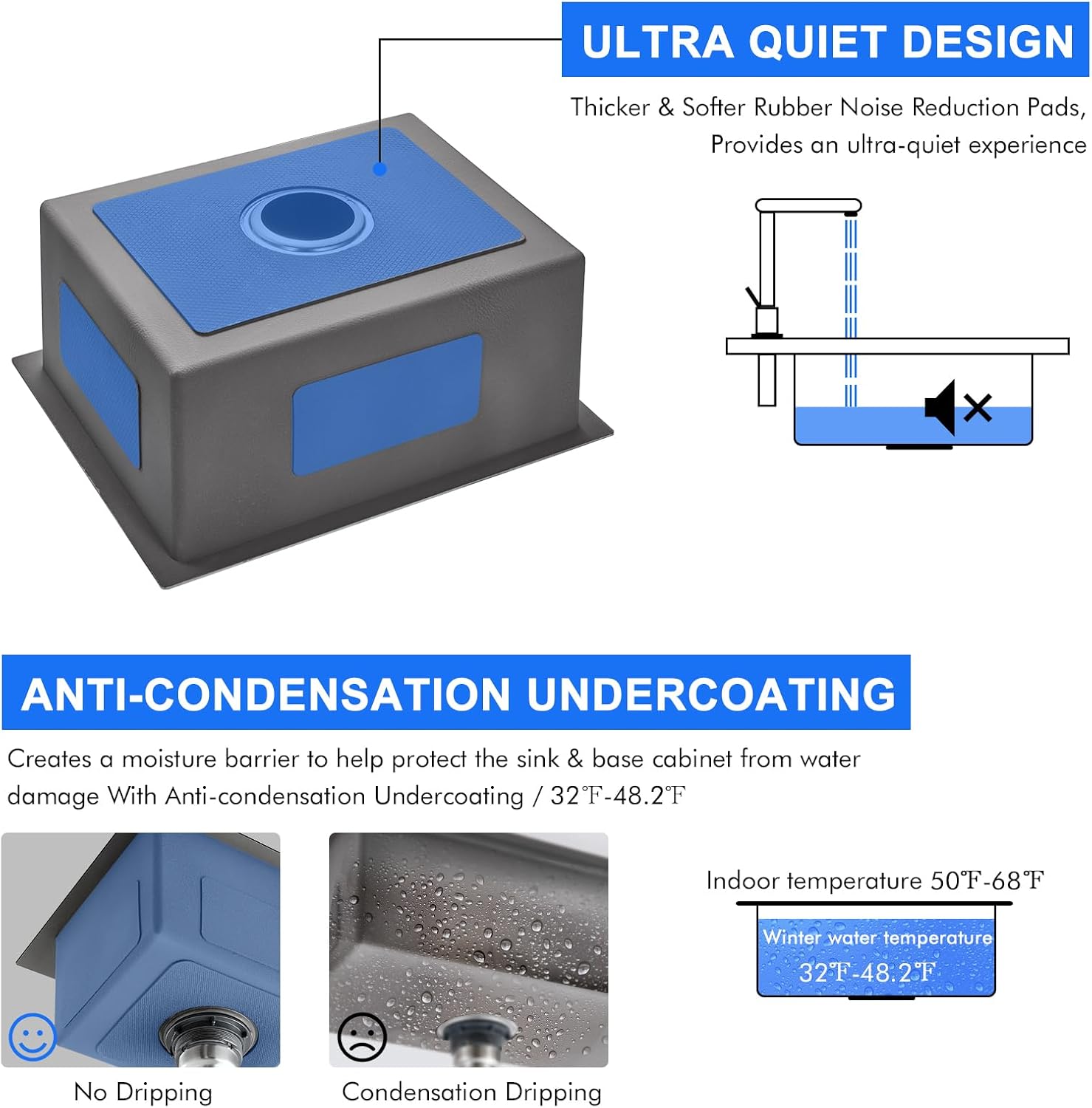 Detalle 1 de MENATT Undermount Kitchen Sink, SUS304 Stainless Steel