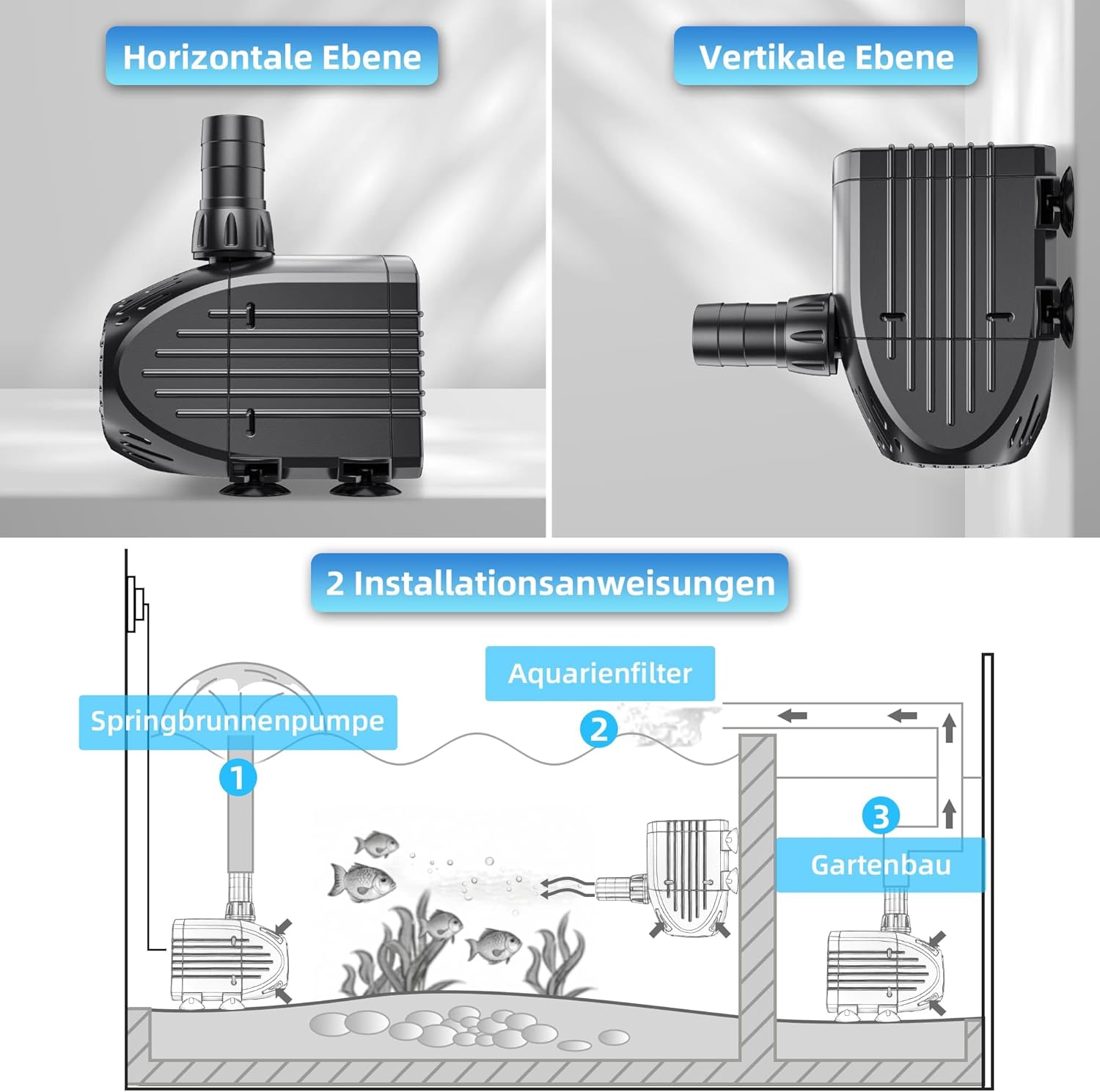 Thumbnail 5 de Pompe de Fontaine Submersible Biling 35W — Ultra-Silencieuse, 1500 L/H, 3 Adaptateurs, Anti-Sèche