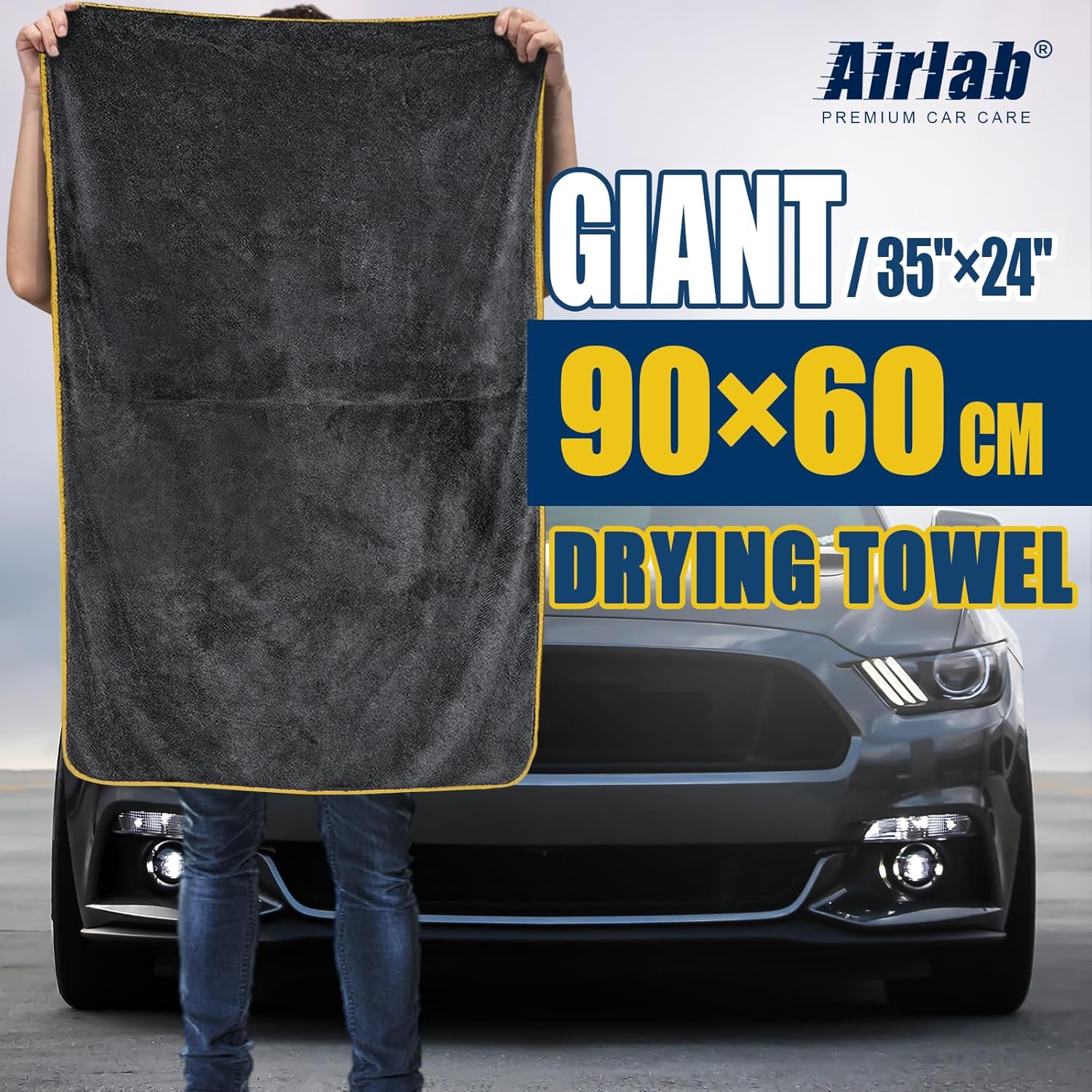 Thumbnail 1 de Airlab Airlab Car Drying Towel Extra Large & Thick 90x60cm (XXL, 650GSM) – dual-sided microfibre car wash drying cloth